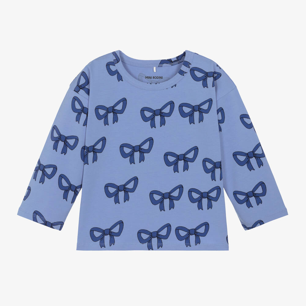 Mini Rodini-Girls Cornflower Blue Bow Tee | Childrensalon Outlet