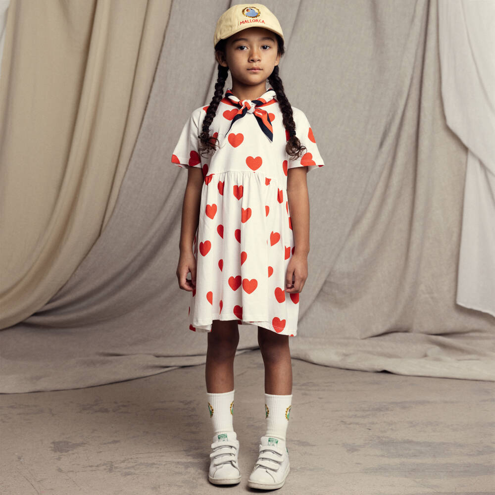Mini Rodini-Girls Cotton Dress with Heart Motif | Childrensalon Outlet