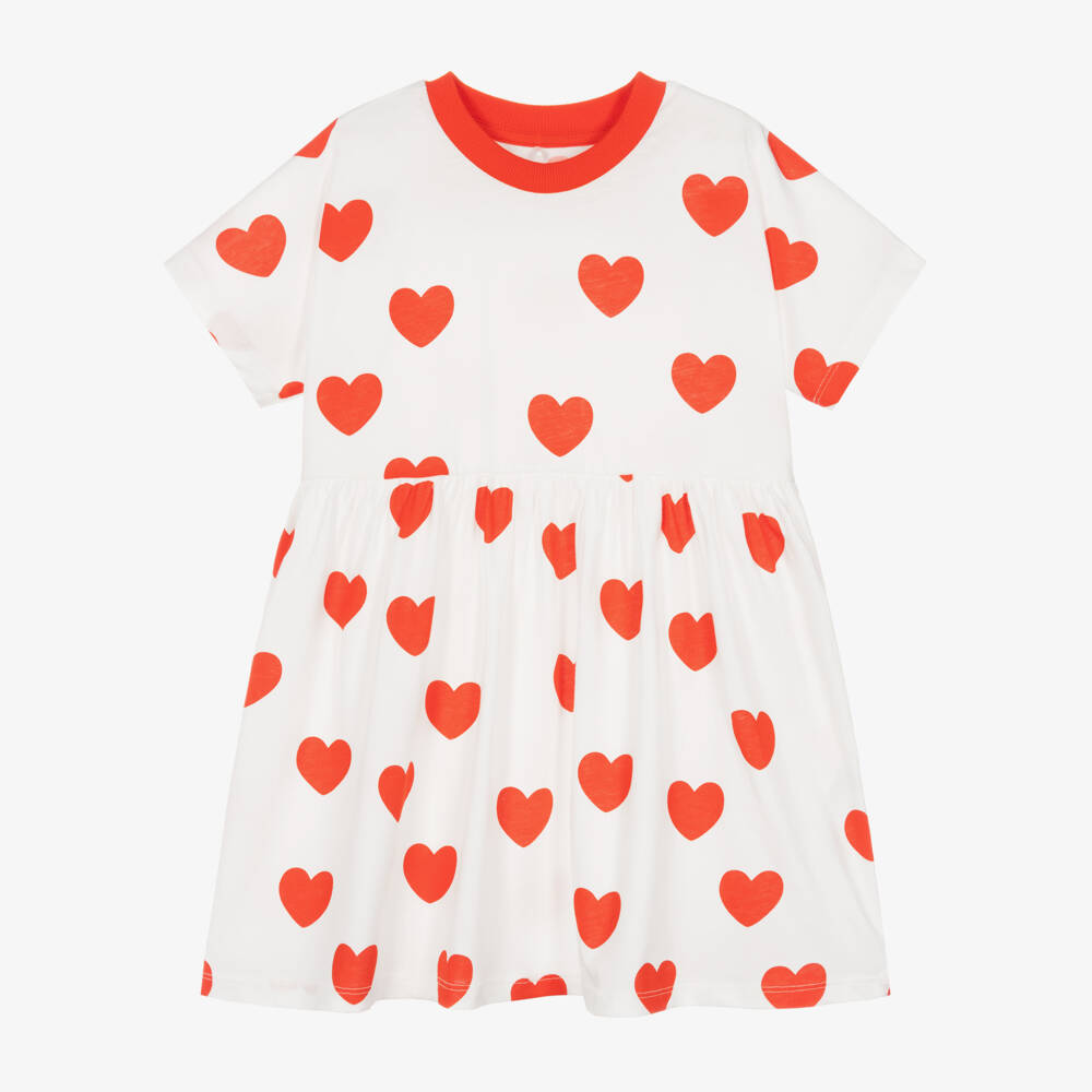 Mini Rodini-Girls Cotton Dress with Heart Motif | Childrensalon Outlet