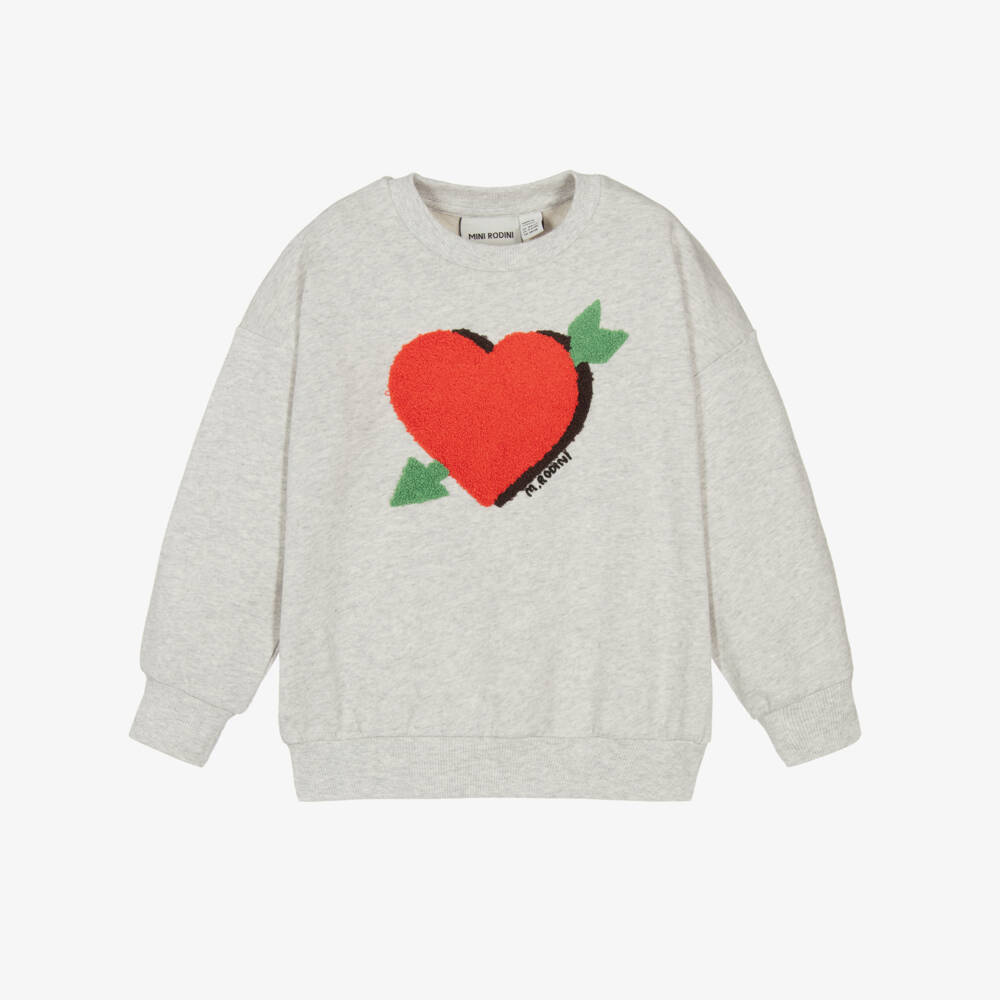 Mini Rodini-Girls Cozy Grey Heart Jumper | Childrensalon Outlet