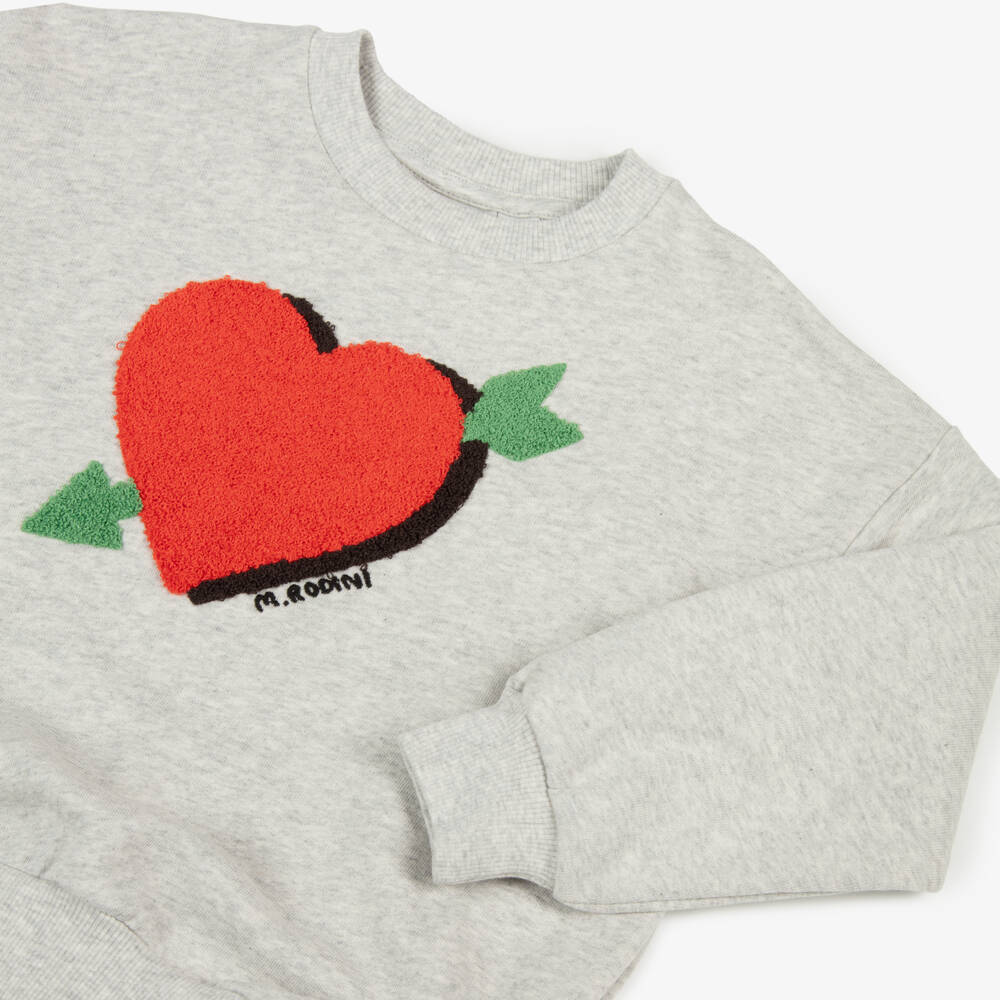 Mini Rodini-Girls Cozy Grey Heart Jumper | Childrensalon Outlet