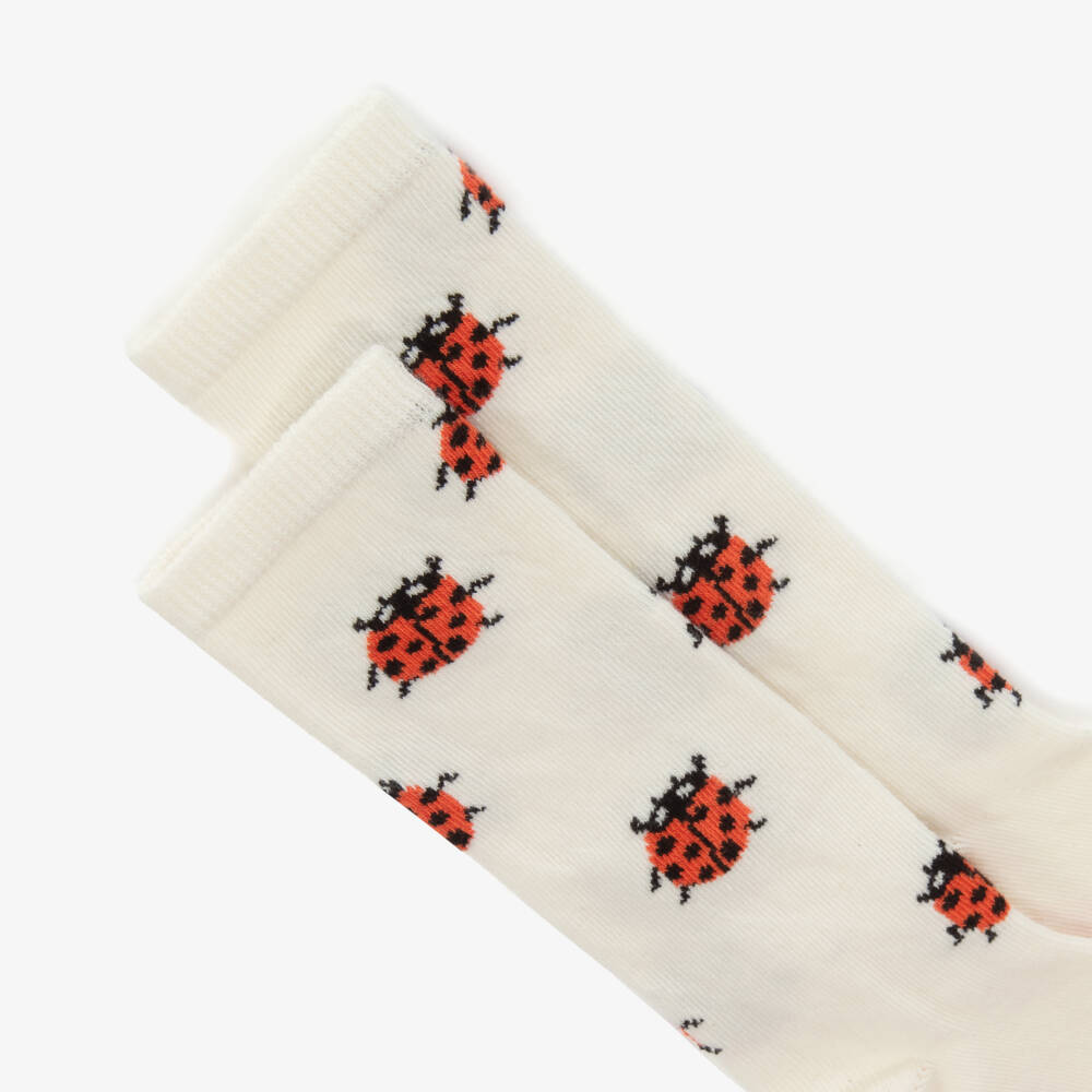 Mini Rodini-Girls Creamy Ladybird Knit Socks | Childrensalon Outlet