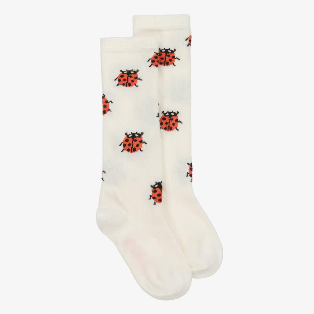 Mini Rodini-Носки вязаные кремовые с божьей коровкой для девочек | Childrensalon Outlet