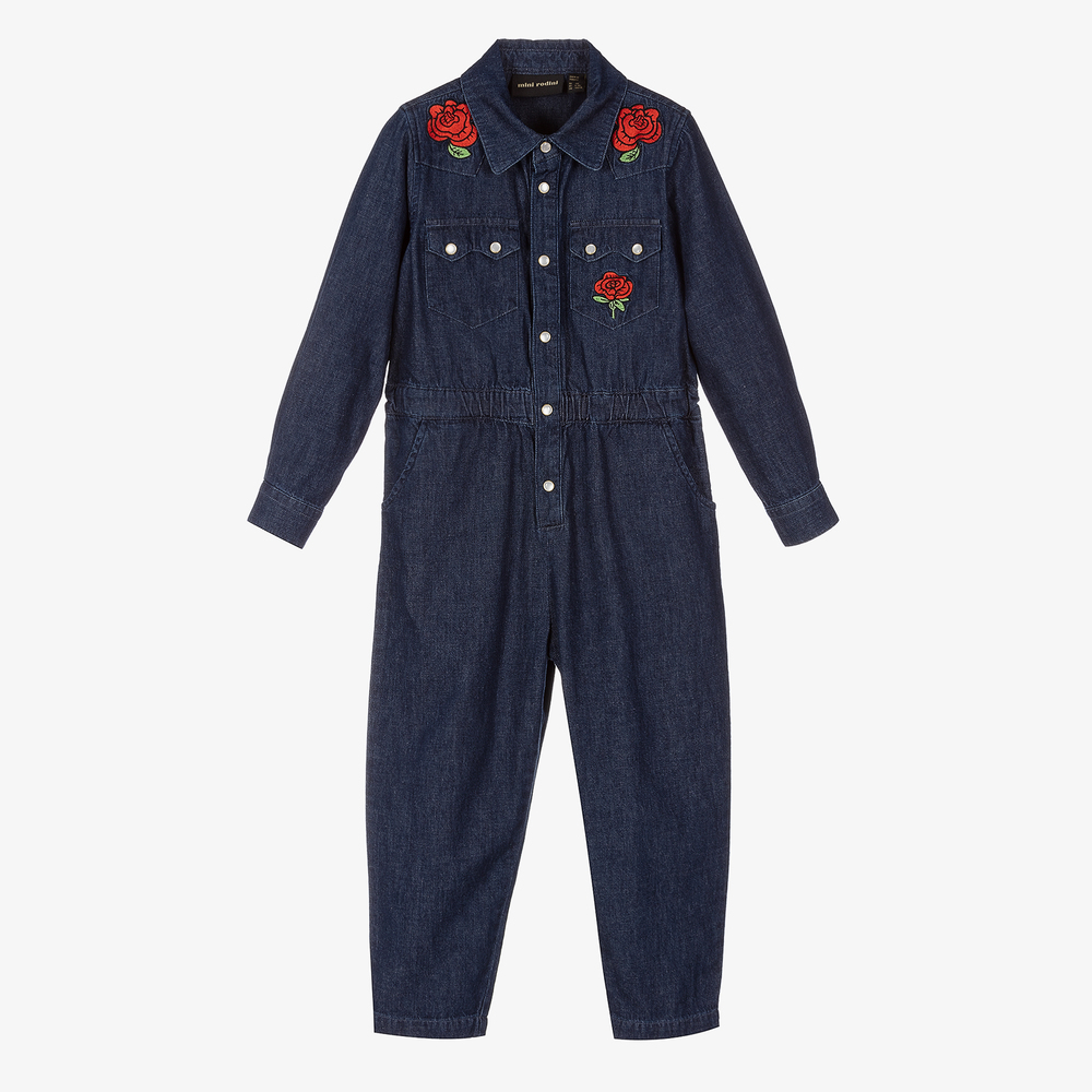 Mini Rodini-Girls Dark Blue Denim Jumpsuit | Childrensalon Outlet