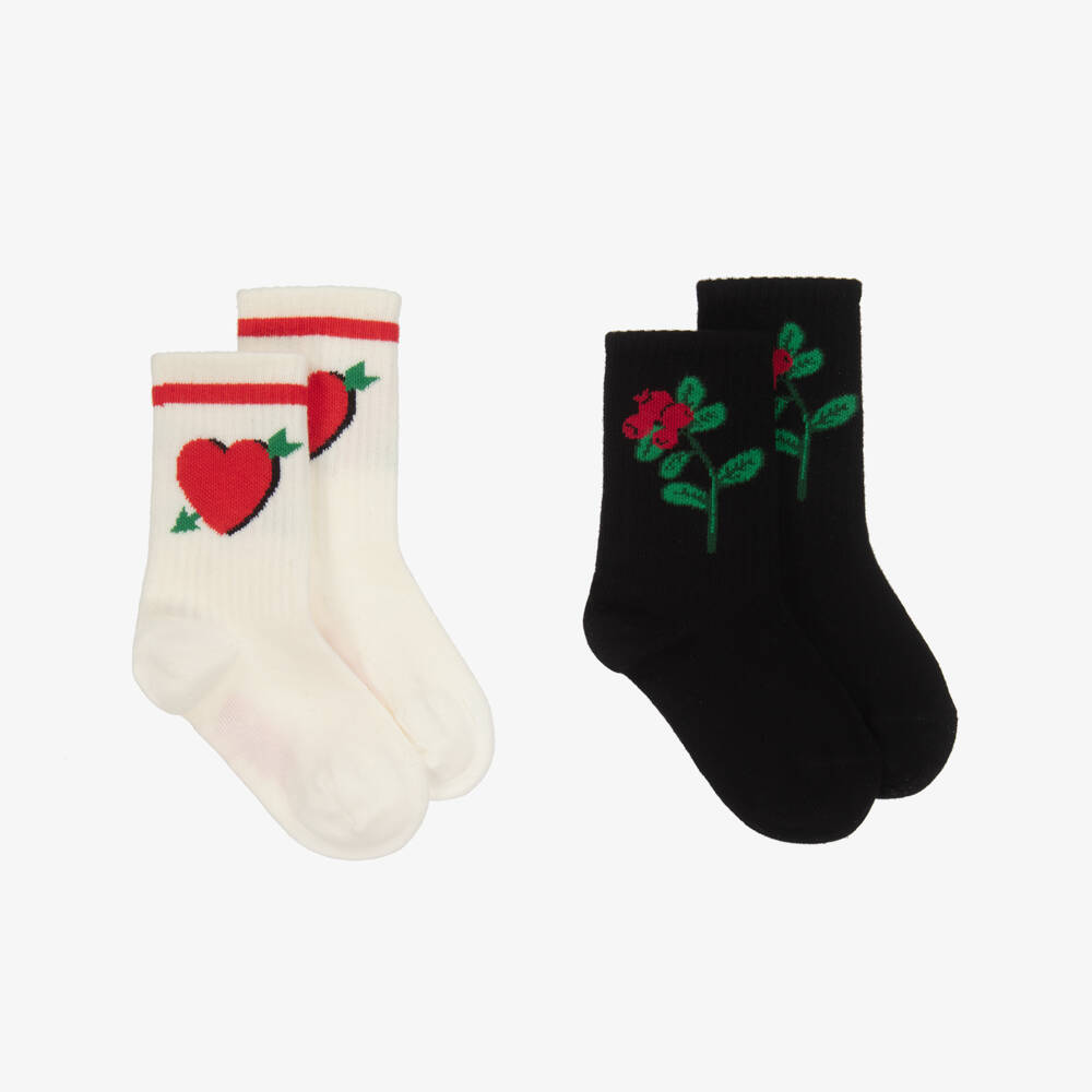 Mini Rodini-Girls Dual-Tone Organic Cotton Sock Duo | Childrensalon Outlet