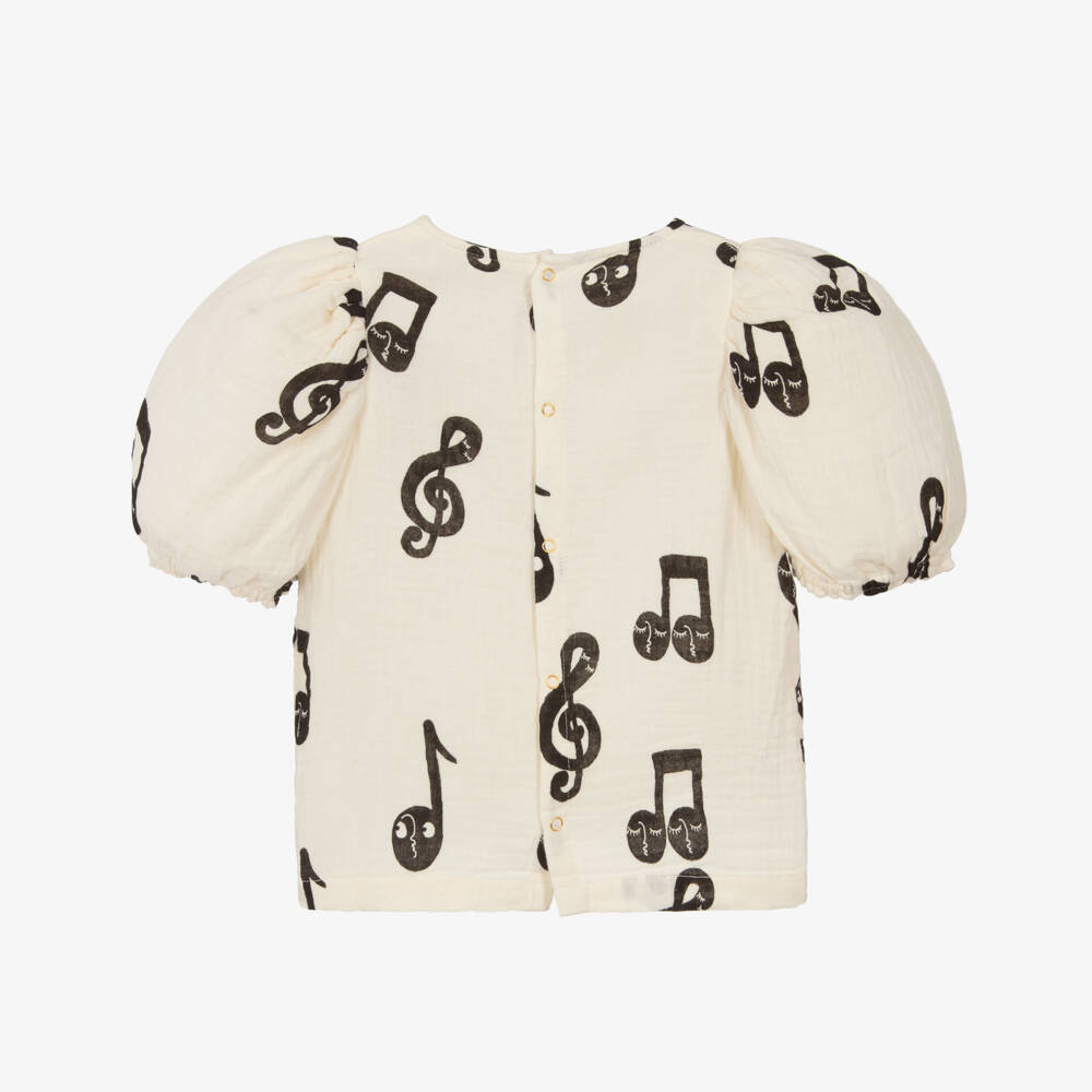 Mini Rodini-Girls Elegant Ivory Note-Patterned Top | Childrensalon Outlet