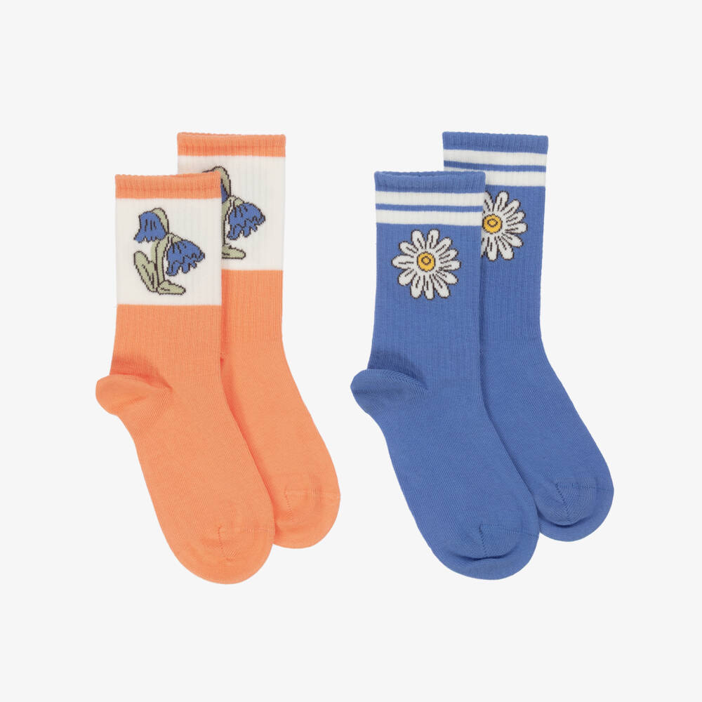 Mini Rodini-Цветочные синие и оранжевые носки для девочек | Childrensalon Outlet