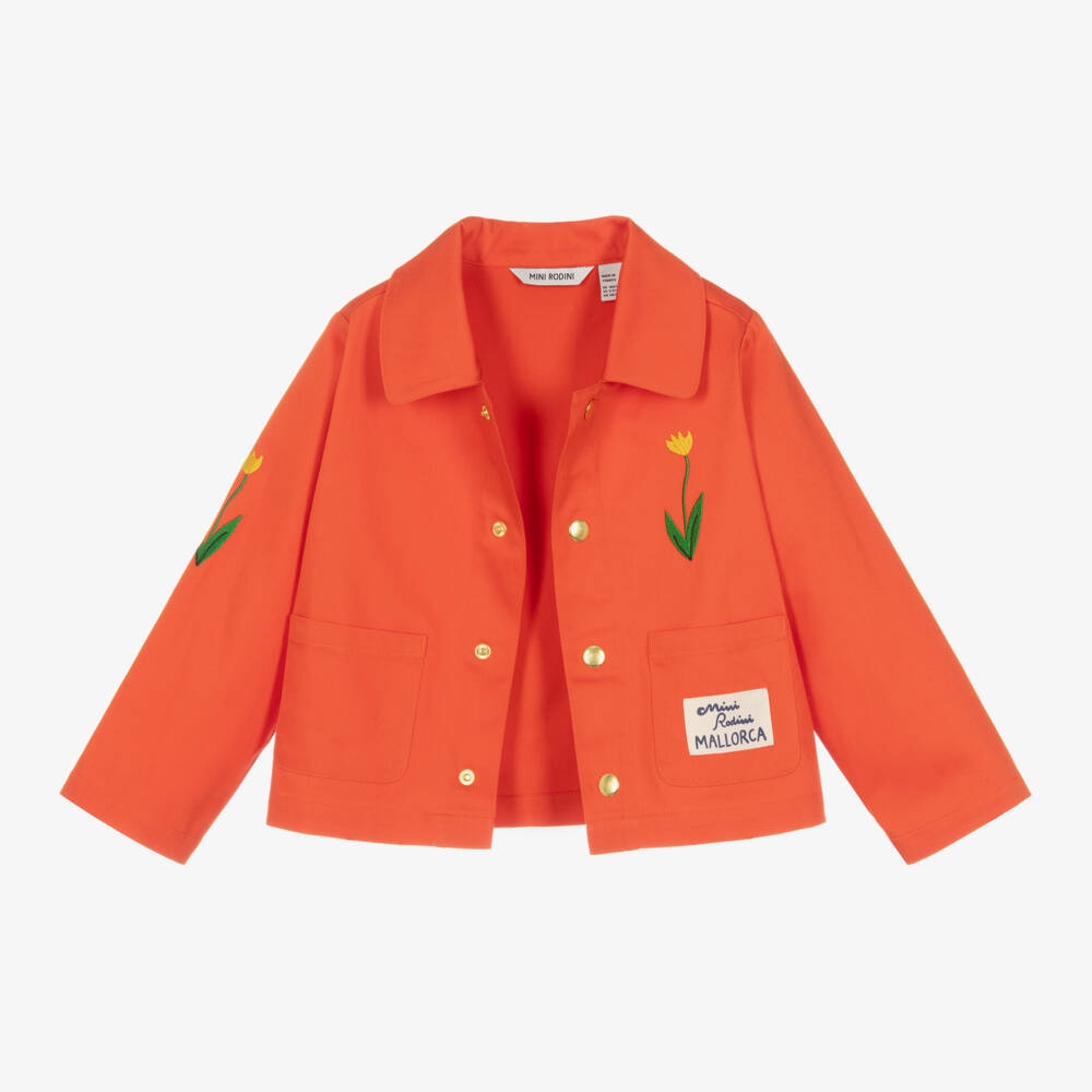 Mini Rodini-Girls Floral Embroidered Cotton Jacket | Childrensalon Outlet
