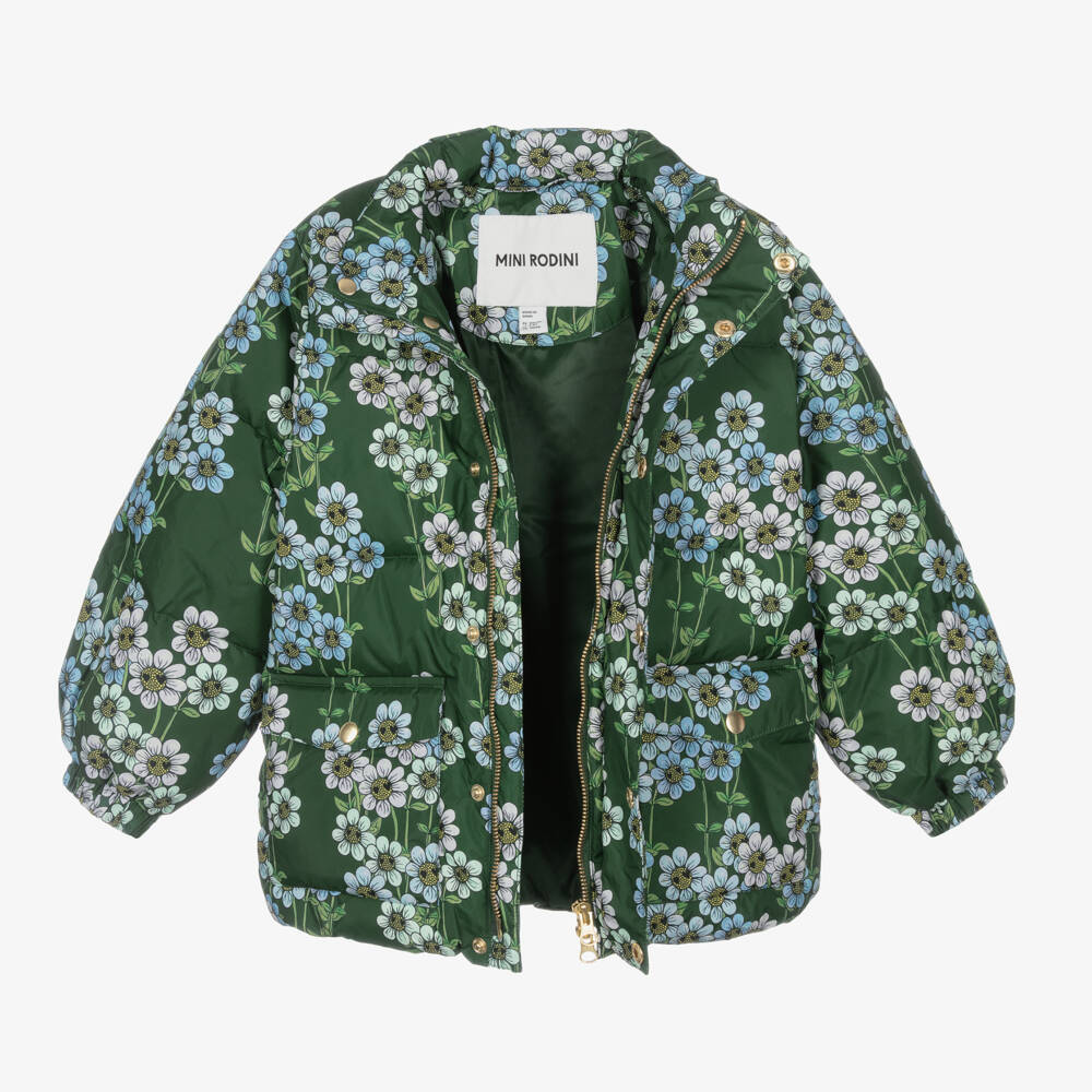 Mini Rodini-Girls Floral Green Puffer Jacket | Childrensalon Outlet