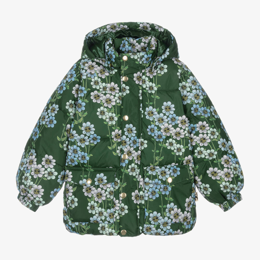 Mini Rodini-Girls Floral Green Puffer Jacket | Childrensalon Outlet