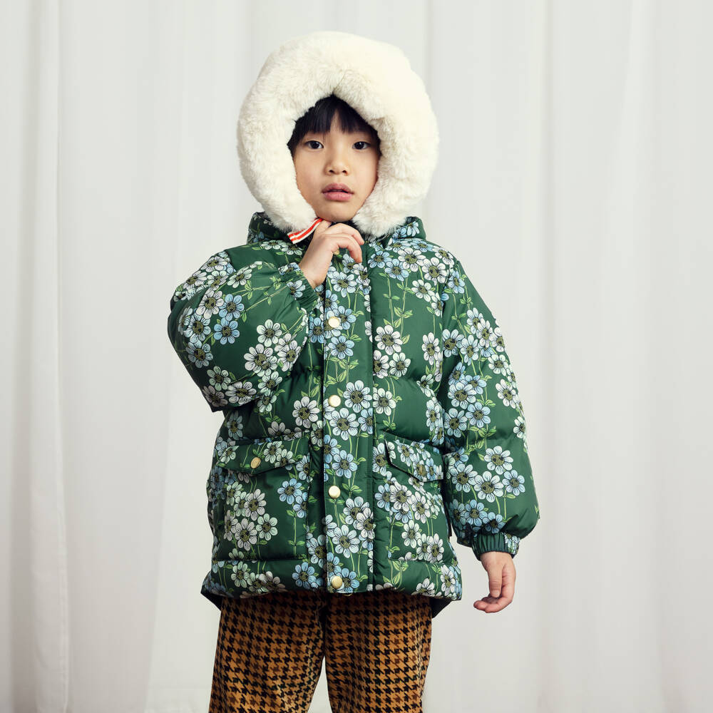 Mini Rodini-Girls Floral Green Puffer Jacket | Childrensalon Outlet