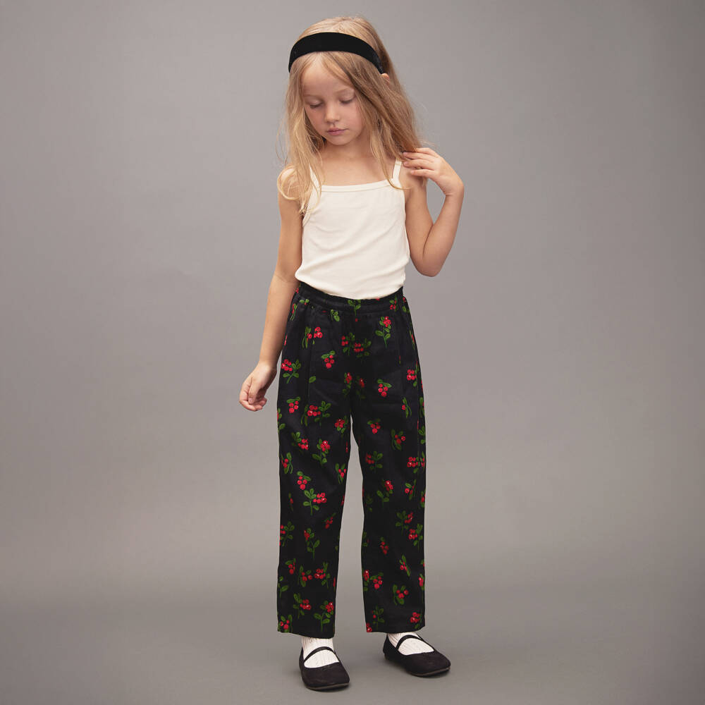 Mini Rodini-Girls Floral Pattern Black Trousers | Childrensalon Outlet