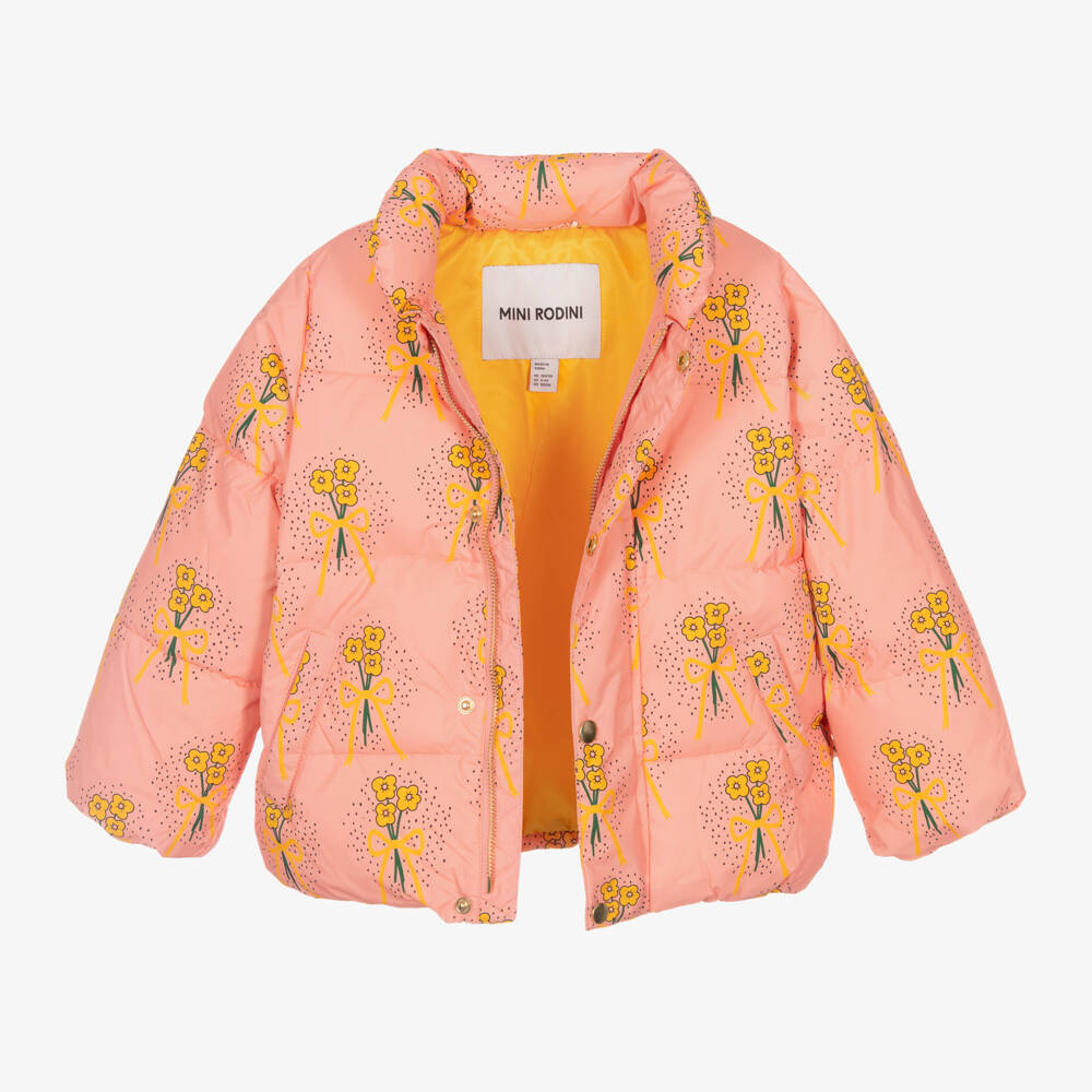 Mini Rodini-Girls Floral Pink Puffer Coat | Childrensalon Outlet