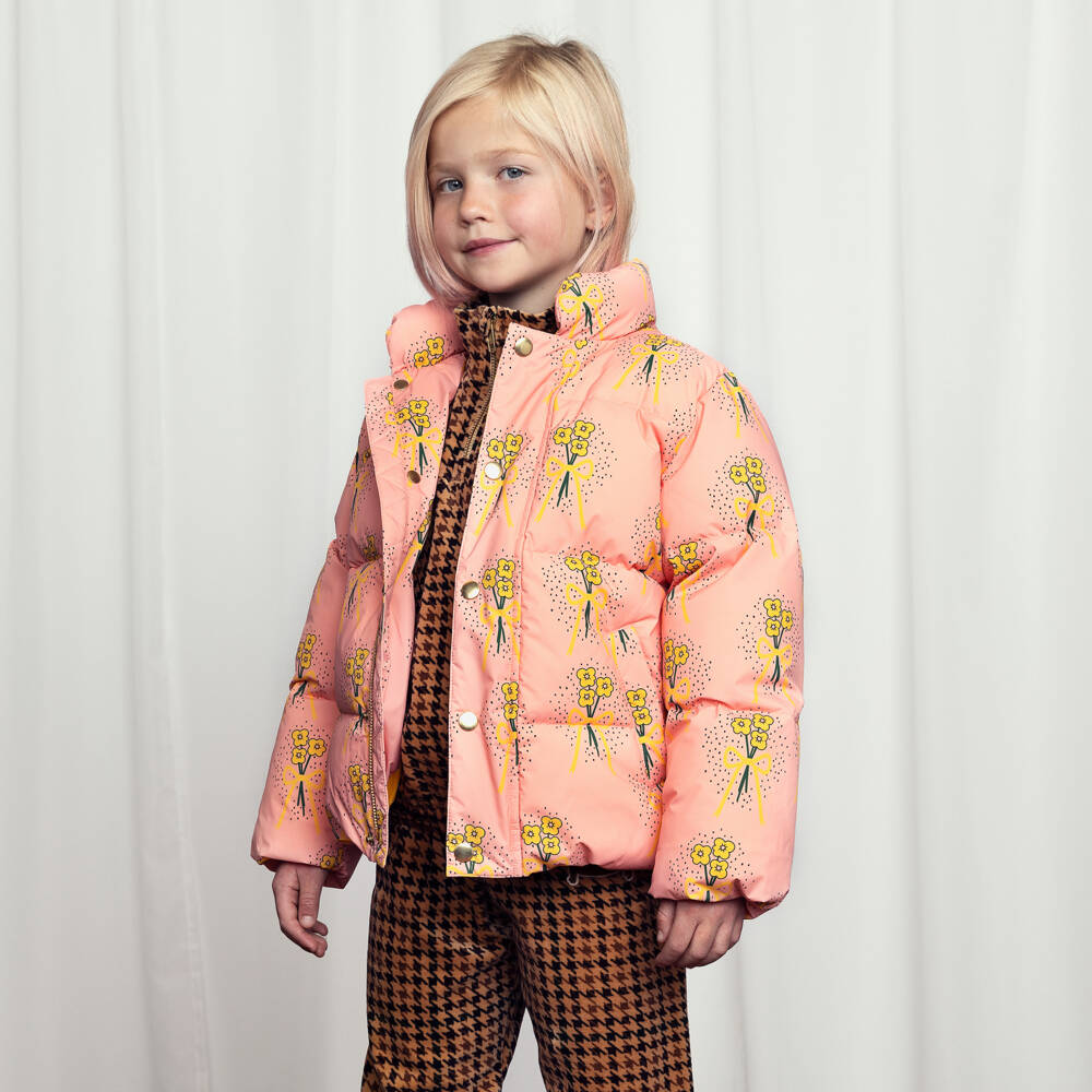 Mini Rodini-Girls Floral Pink Puffer Coat | Childrensalon Outlet
