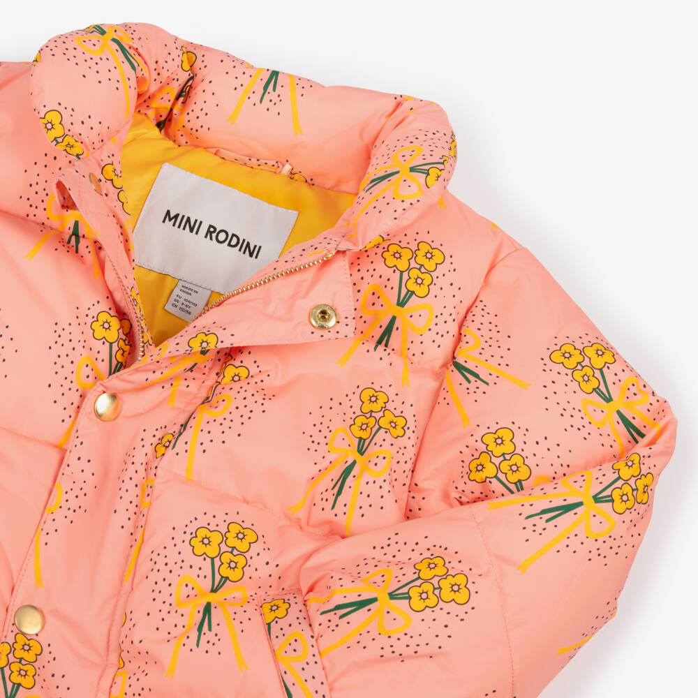 Mini Rodini-Girls Floral Pink Puffer Coat | Childrensalon Outlet