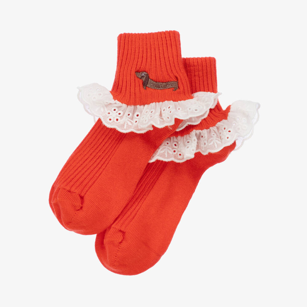 Mini Rodini-Girls Frilled Red Ankle Socks | Childrensalon Outlet