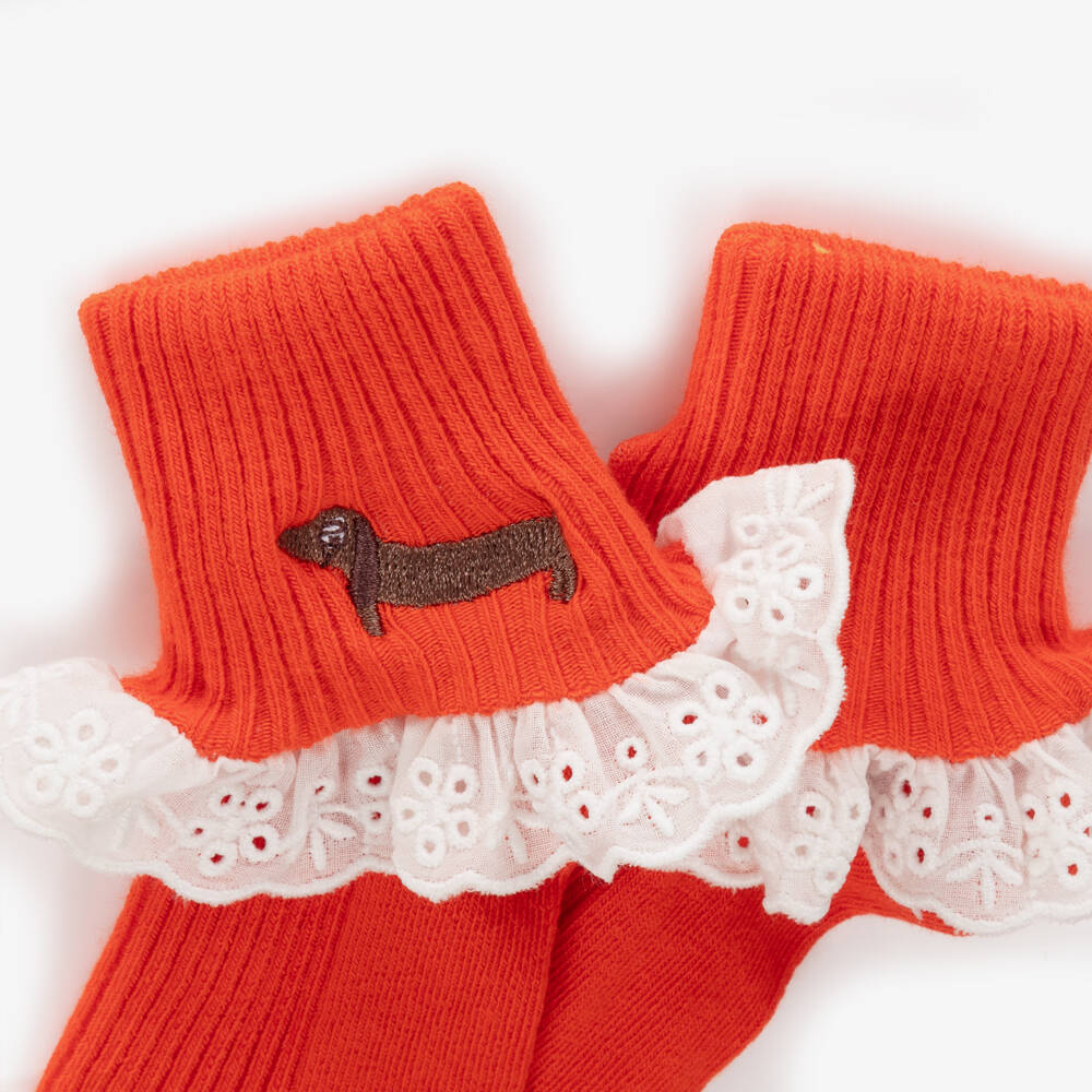 Mini Rodini-Girls Frilled Red Ankle Socks | Childrensalon Outlet