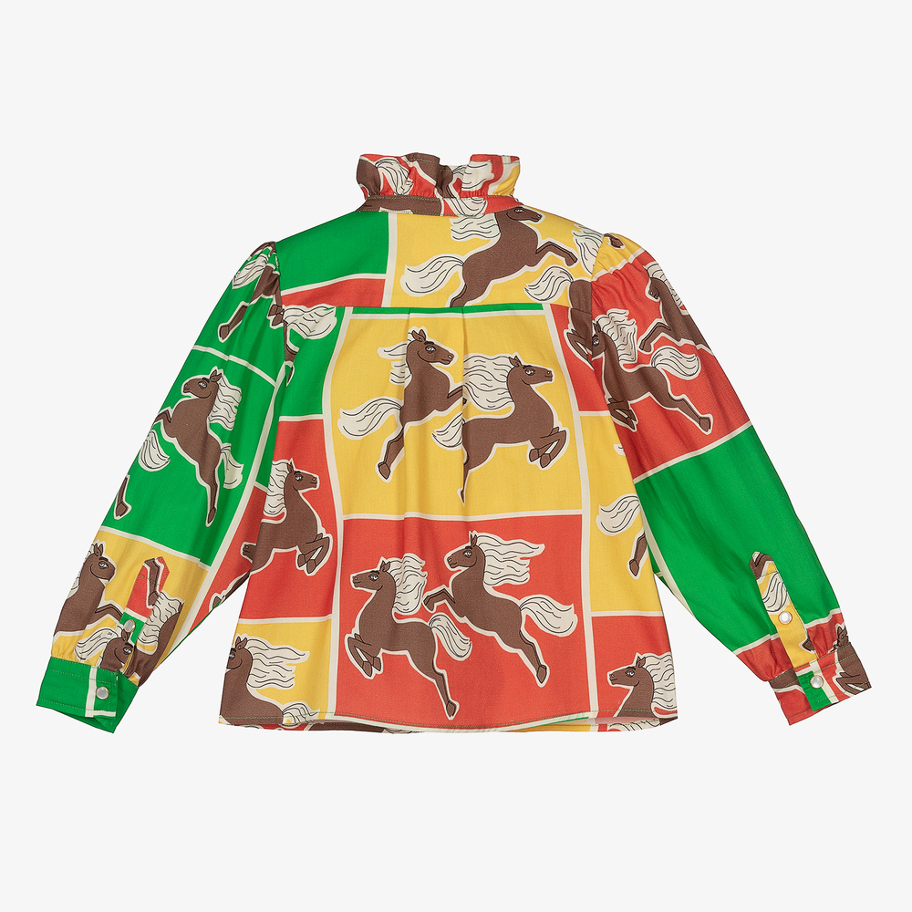 Mini Rodini-بلوز قطن عضوي تويل لون أخضر للبنات | Childrensalon Outlet