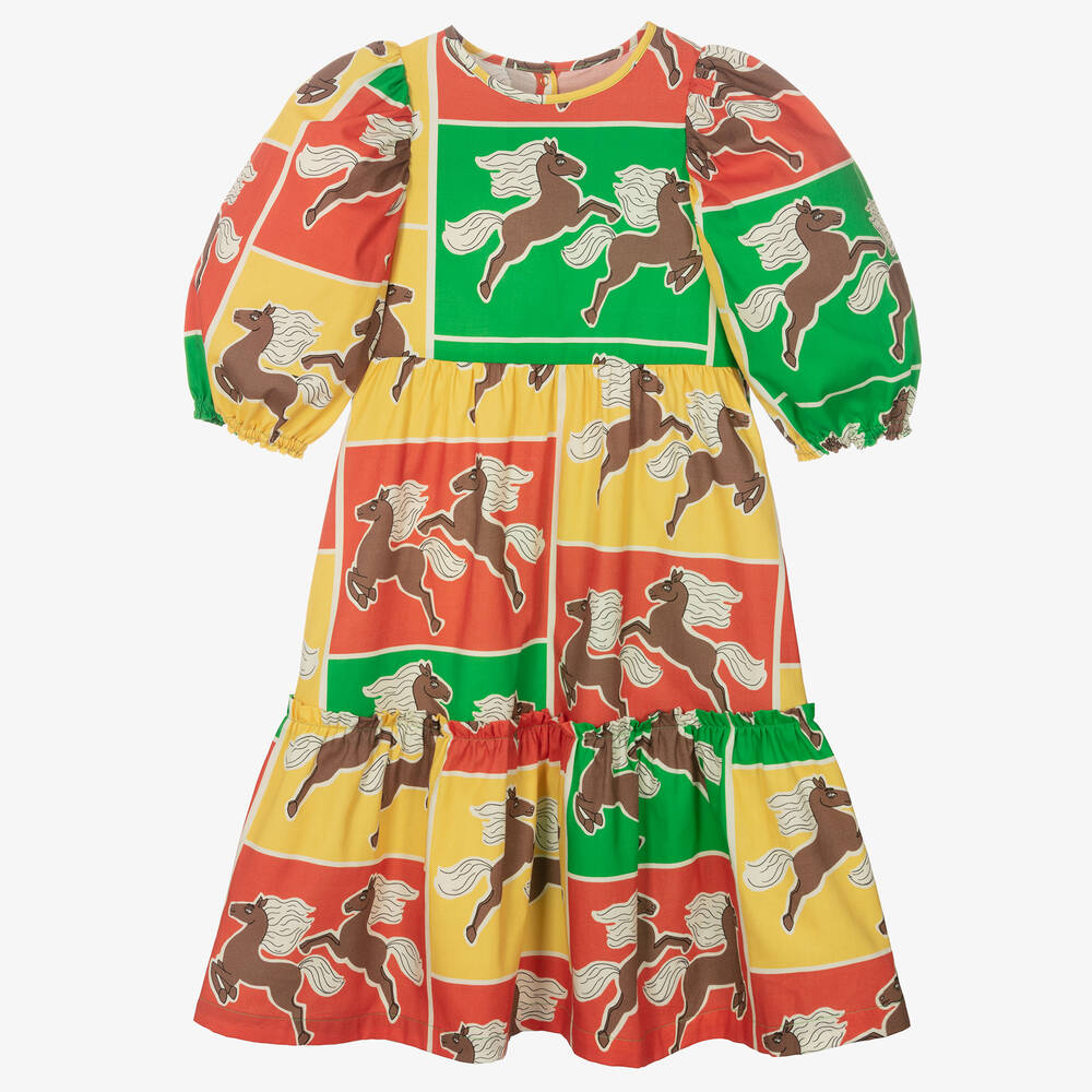 Mini Rodini - Зеленое хлопковое платье для девочек | Childrensalon