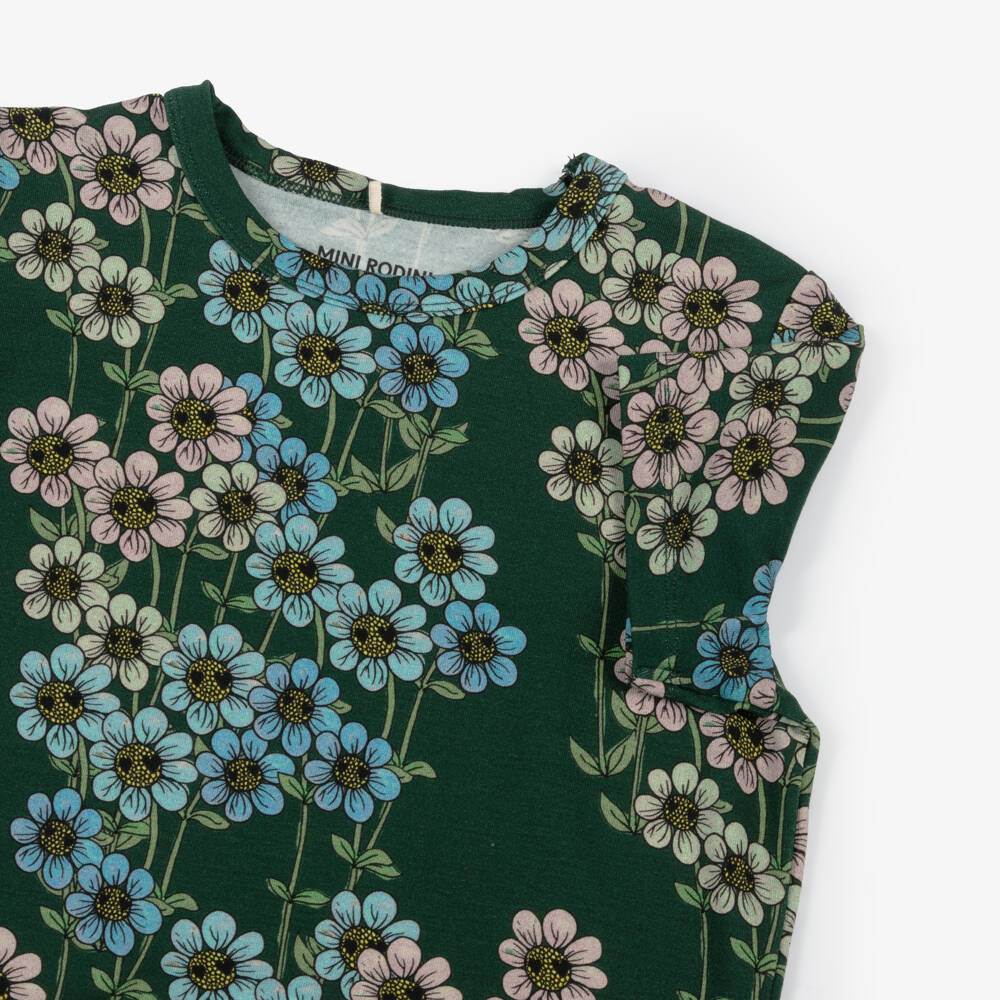 Mini Rodini-Girls Green Daisy Jersey Top | Childrensalon Outlet