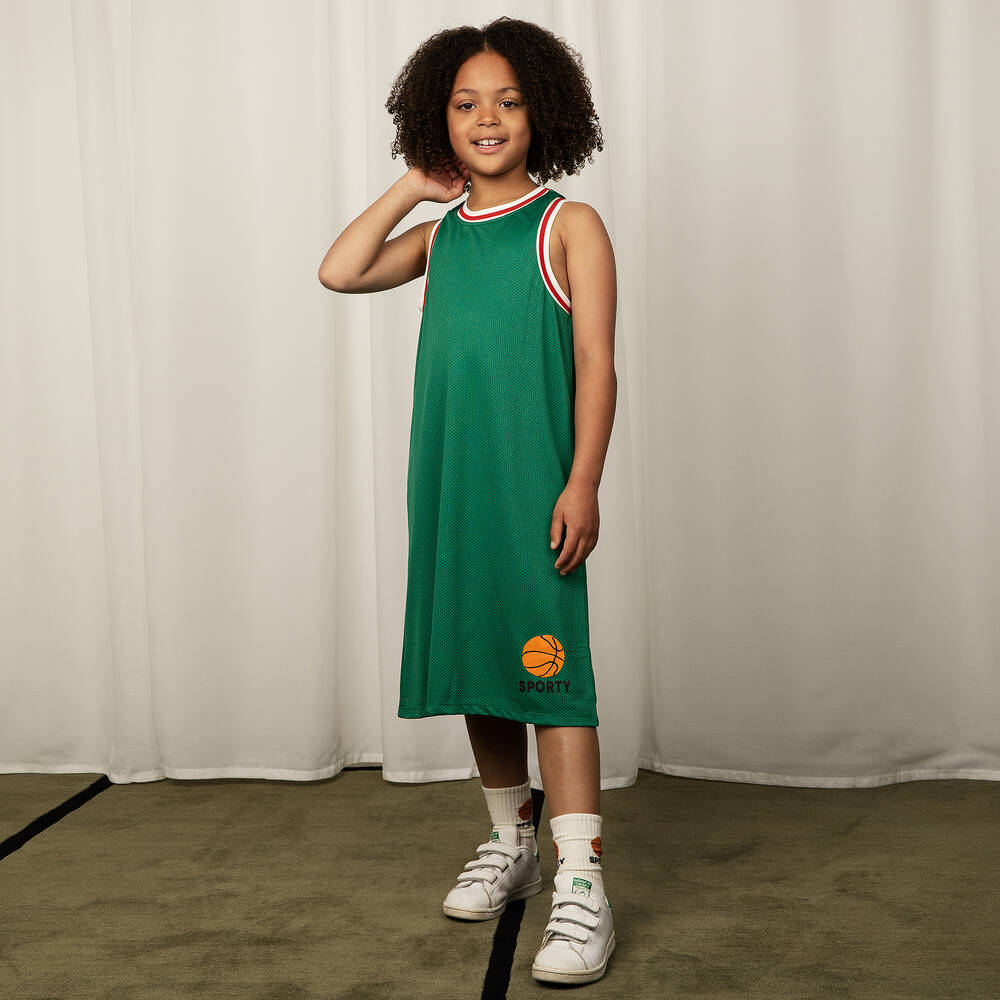 Mini Rodini Girls Green Mesh Jersey Basketball Dress Childrensalon Outlet