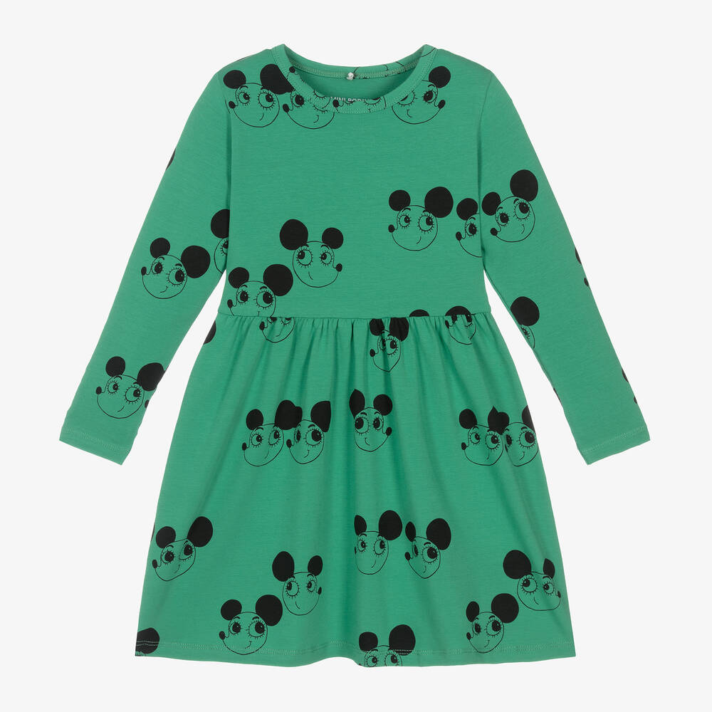 Mini Rodini-فستان قطن جيرسي عضوي لون أخضر | Childrensalon Outlet