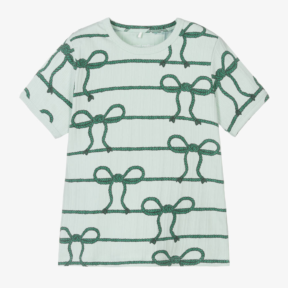 Mini Rodini - T-shirt vert en coton bio à cordes | Childrensalon