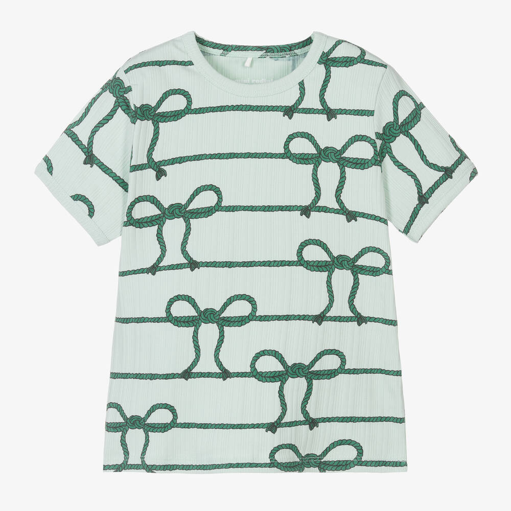 Mini Rodini-Girls Green Organic Cotton Rope T-Shirt | Childrensalon Outlet
