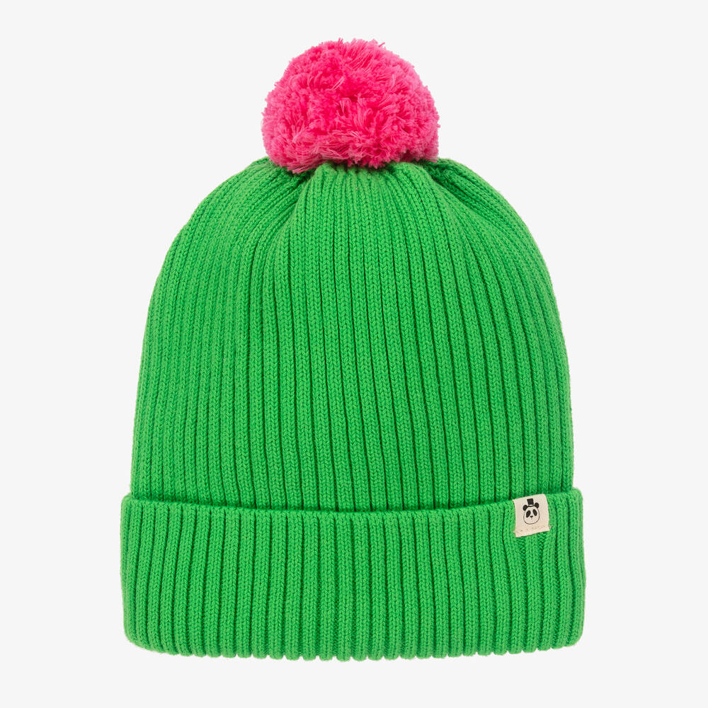 Mini Rodini - Girls Green & Pink Knitted Hat | Childrensalon