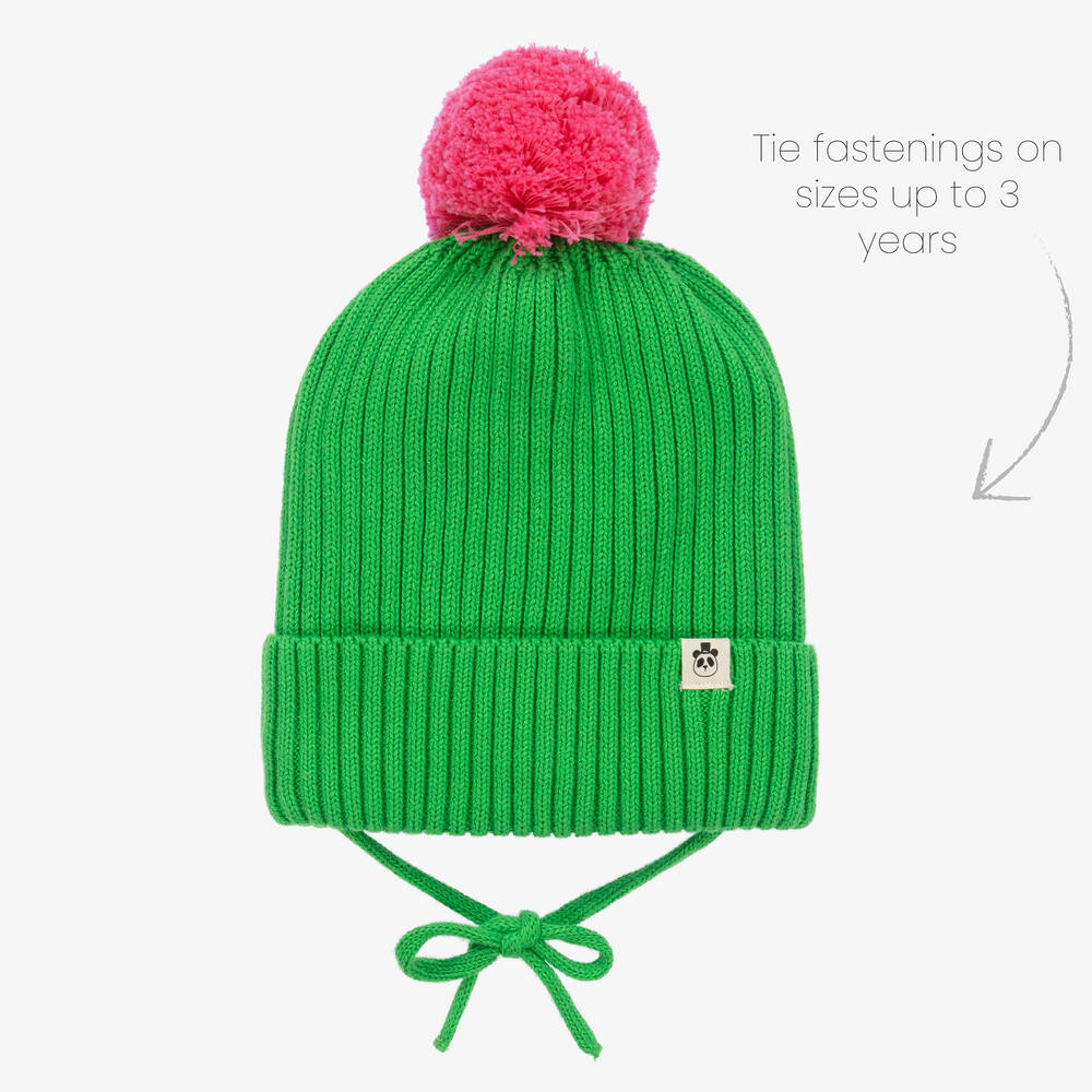 Mini Rodini-قبعة قطن عضوي محبوك لون أخضر وزهري للبنات | Childrensalon Outlet