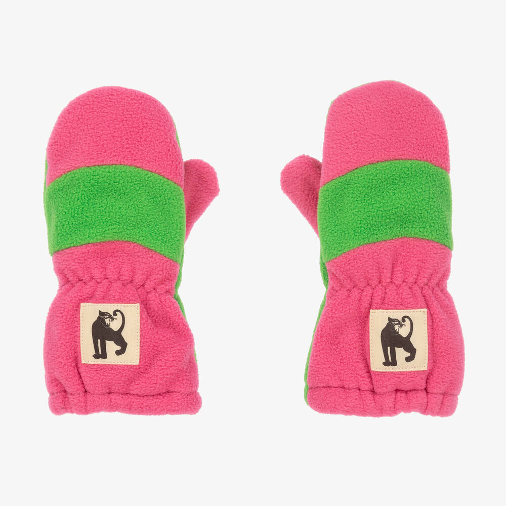 Mini Rodini - Girls Green & Pink Polar Fleece Mittens | Childrensalon