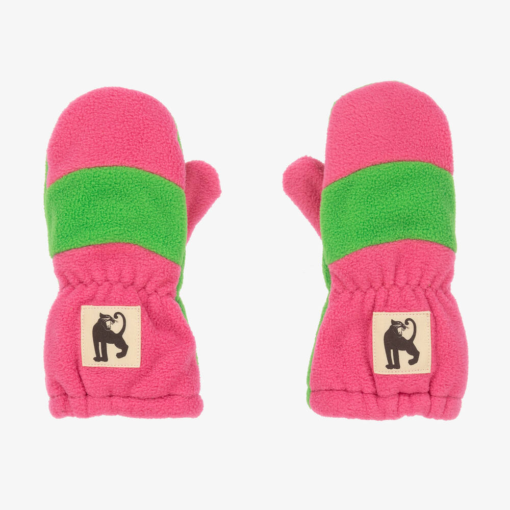 Mini Rodini - Polarfleece-Fäustlinge Grün/Pink | Childrensalon