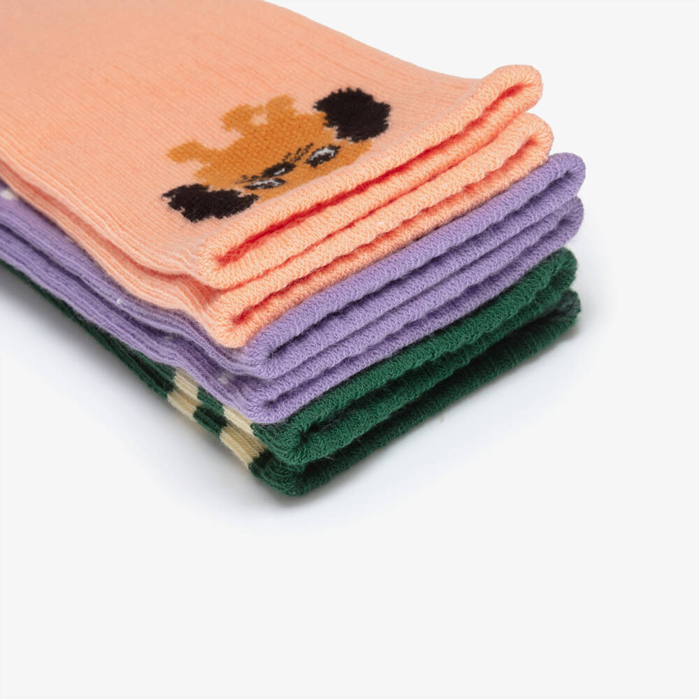 Mini Rodini-Girls Green, Purple & Pink Knitted Ankle Socks | Childrensalon Outlet