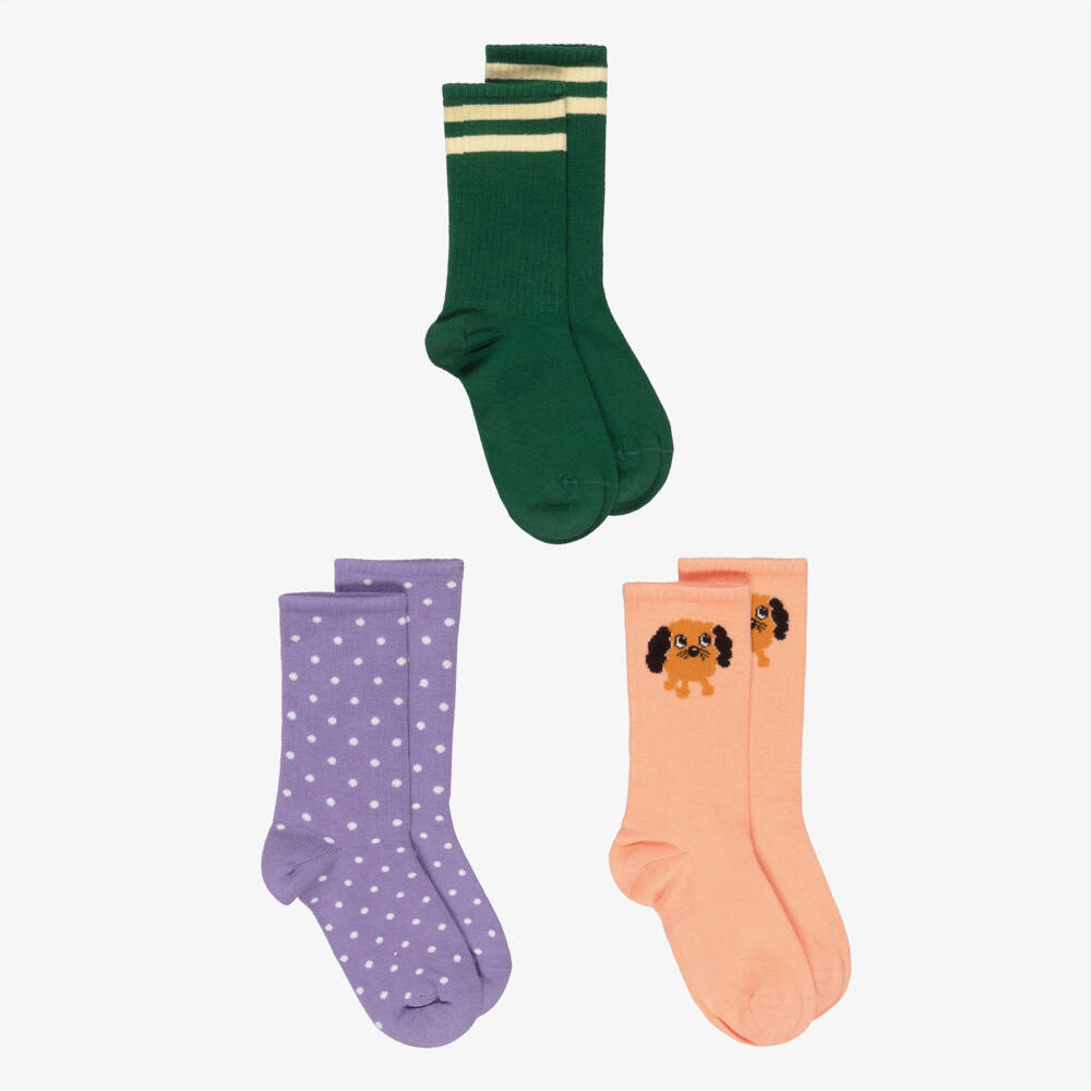 Mini Rodini-Girls Green, Purple & Pink Knitted Ankle Socks | Childrensalon Outlet