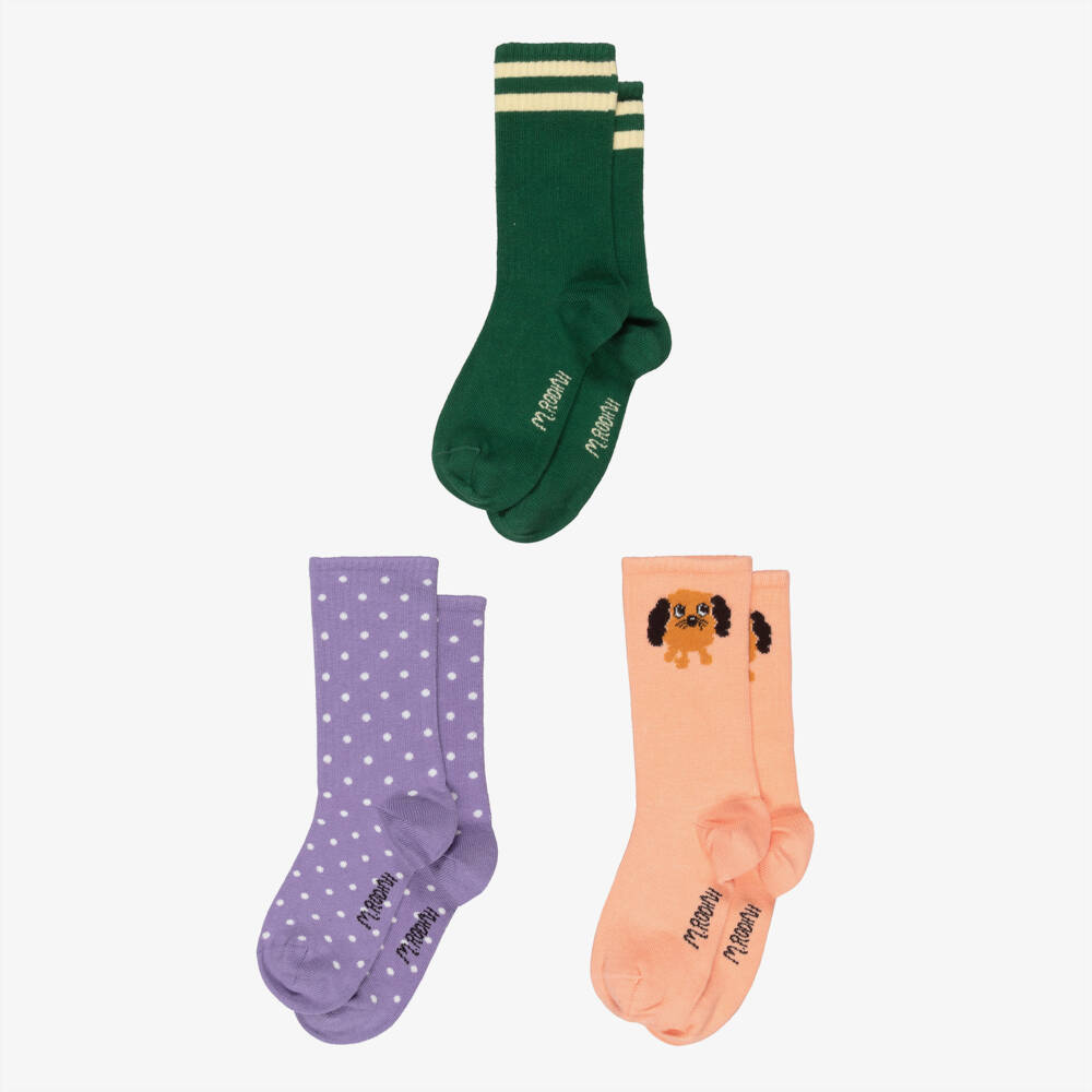 Mini Rodini-Girls Green, Purple & Pink Knitted Ankle Socks | Childrensalon Outlet