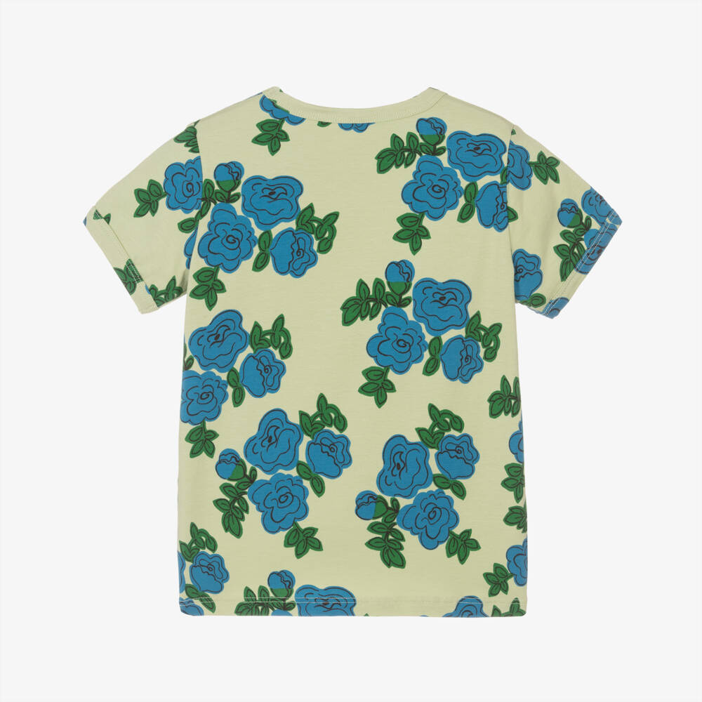Mini Rodini-Girls Green Tee with Blue Roses | Childrensalon Outlet