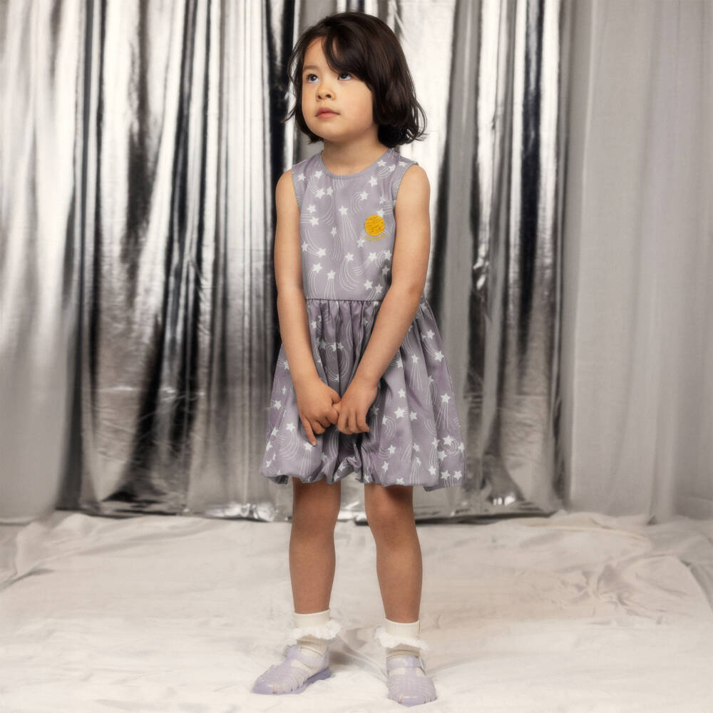 Mini Rodini-Girls Grey-Purple Star Print Dress | Childrensalon Outlet