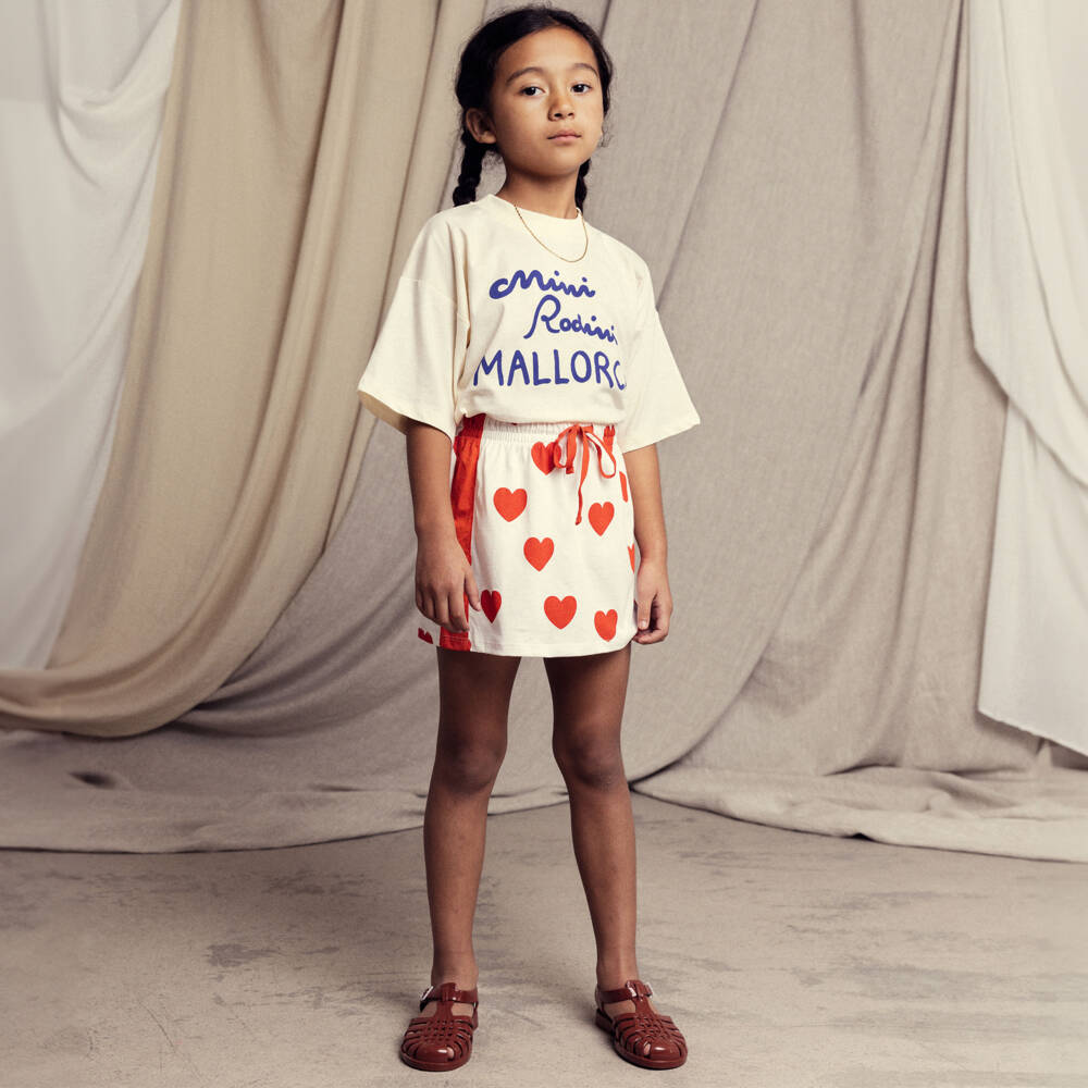 Mini Rodini-Girls Heart-Patterned Cotton Skirt | Childrensalon Outlet