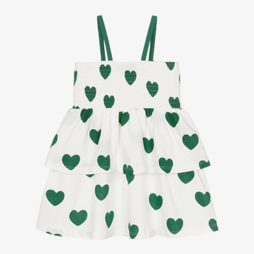 ميني روديني-فستان قطن لون أبيض وأخضر | Childrensalon Outlet