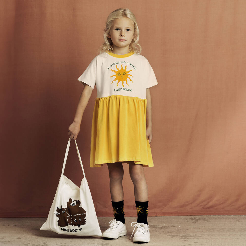 Mini Rodini-Girls Ivory and Yellow Sun Dress | Childrensalon Outlet