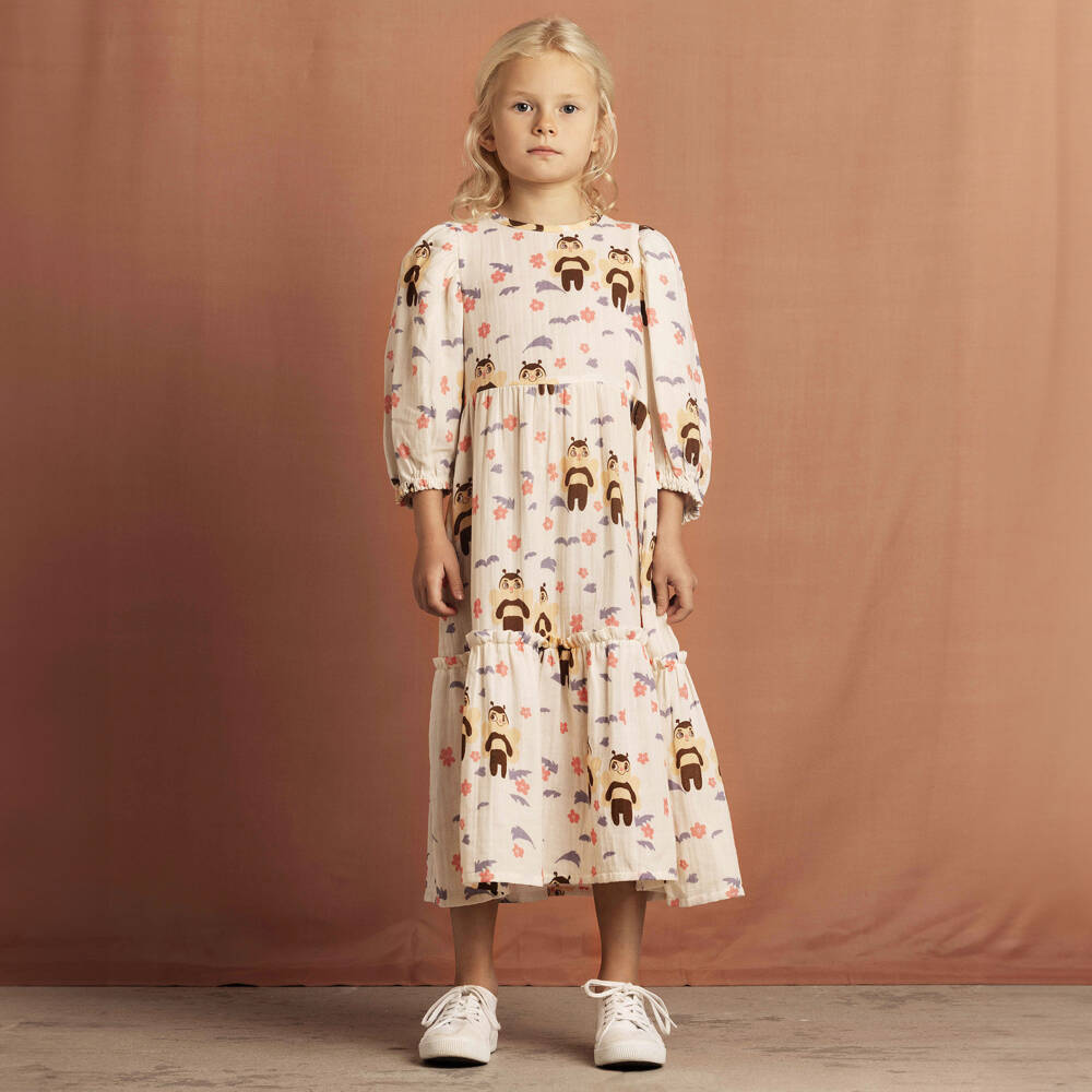 Mini Rodini-فستان أبيض من الموسلين للبنات مزين بالنحل | Childrensalon Outlet