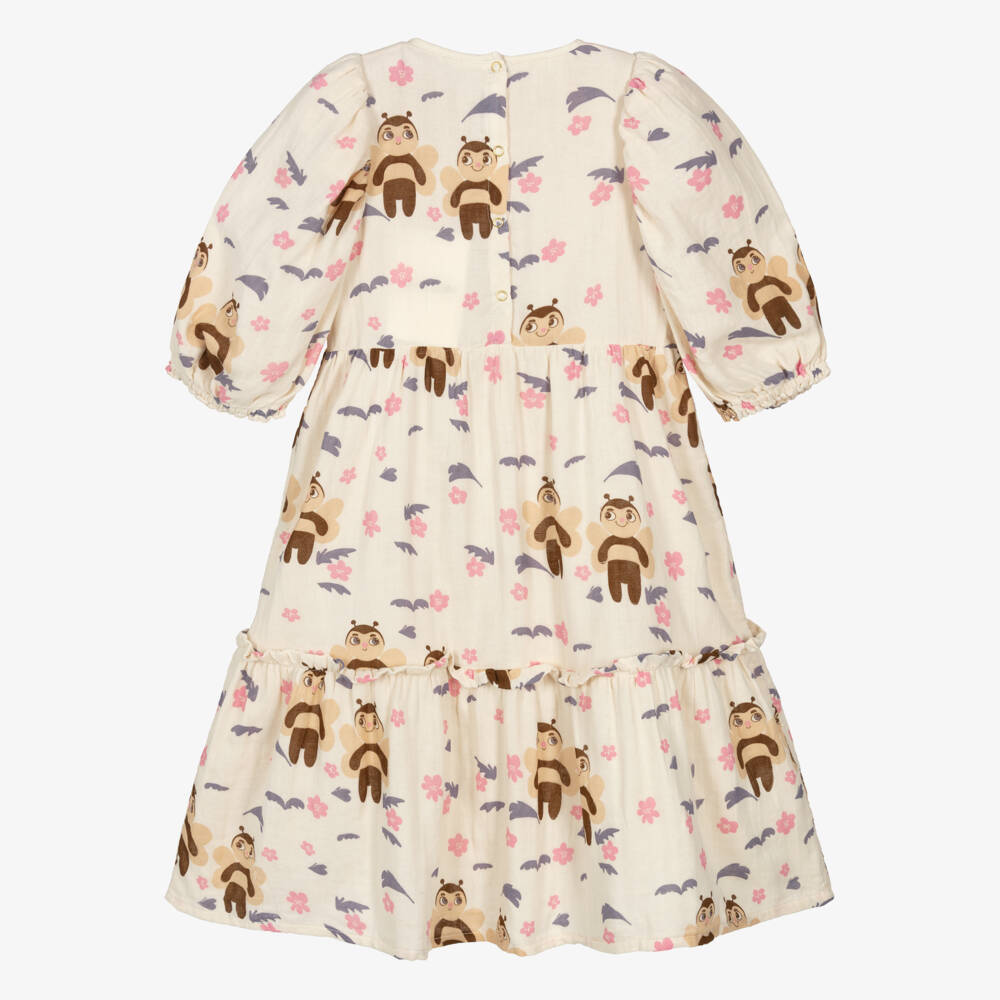 Mini Rodini-فستان أبيض من الموسلين للبنات مزين بالنحل | Childrensalon Outlet