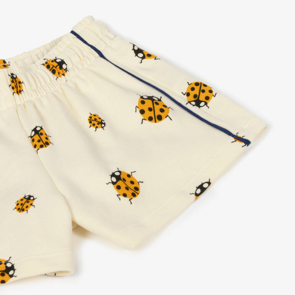 Mini Rodini-Girls Ivory Bug-Patterned Cotton Shorts | Childrensalon Outlet