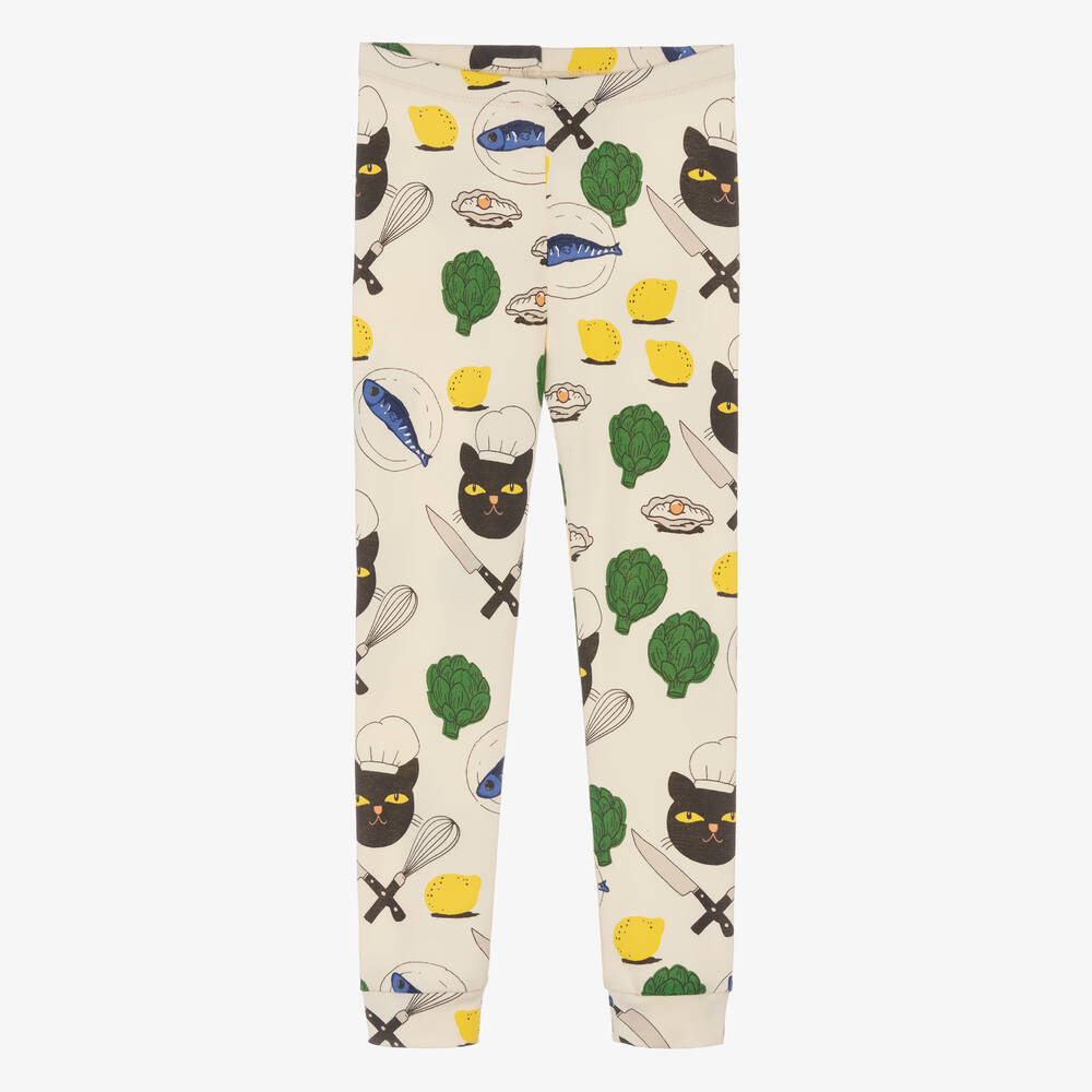 Mini Rodini-Girls Ivory Cat Chef Cotton Leggings | Childrensalon Outlet