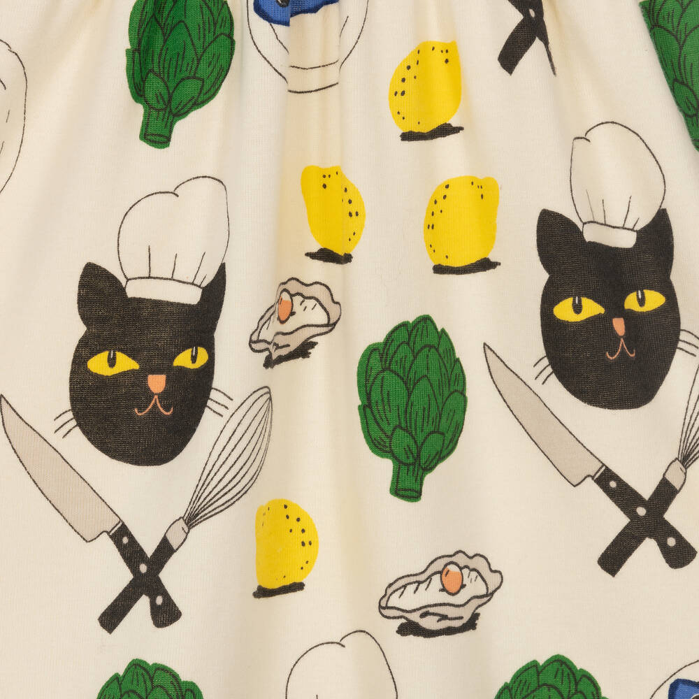 Mini Rodini - Girls Ivory Cat Chef Organic Cotton Dress