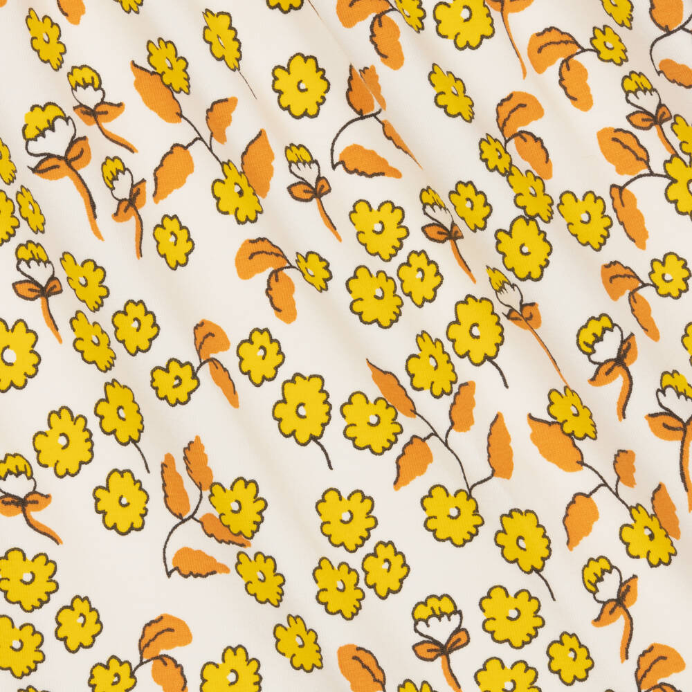 Mini Rodini-Girls Ivory Cotton Dress with Yellow Floral Print | Childrensalon Outlet