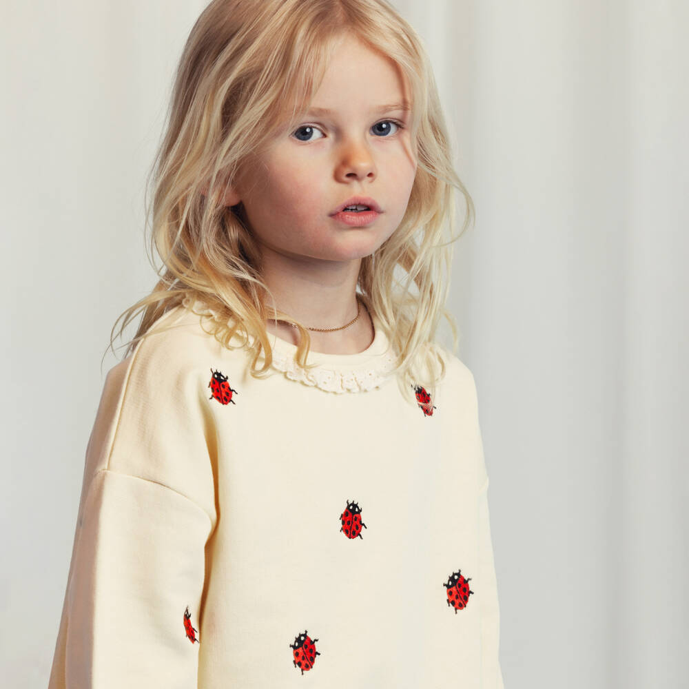 Mini Rodini-Girls Ivory Cotton Ladybird Pullover | Childrensalon Outlet
