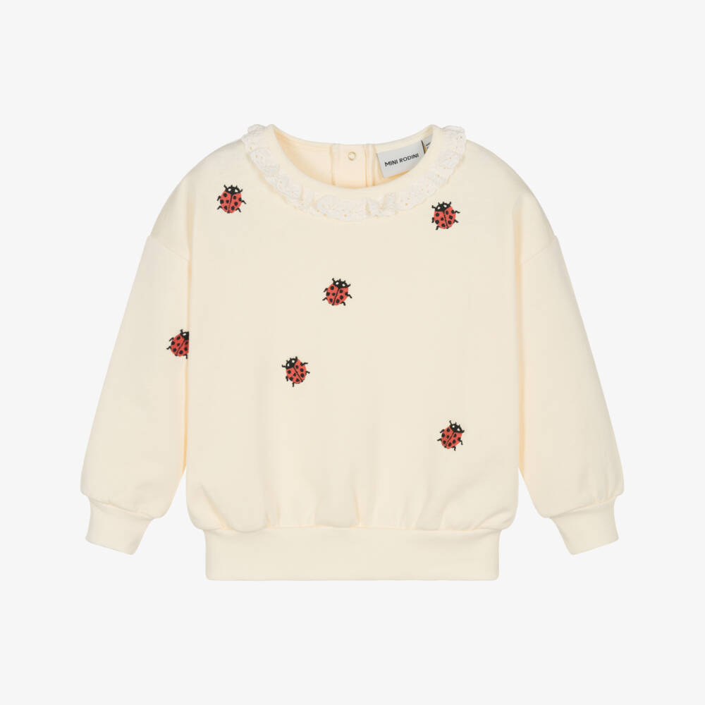 Mini Rodini-Кремовый хлопковый свитер с божьей коровкой для девочек | Childrensalon Outlet