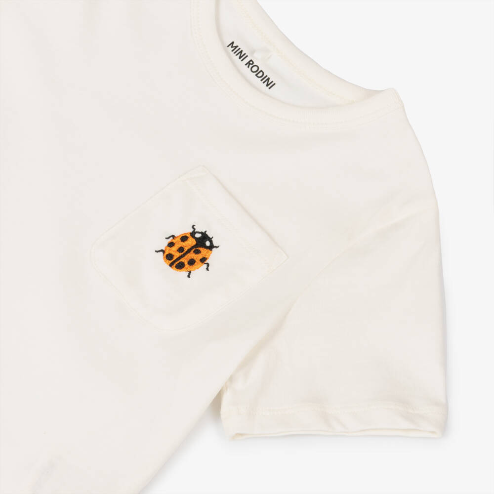 Mini Rodini-Girls' Ivory Cotton Ladybug Tee | Childrensalon Outlet