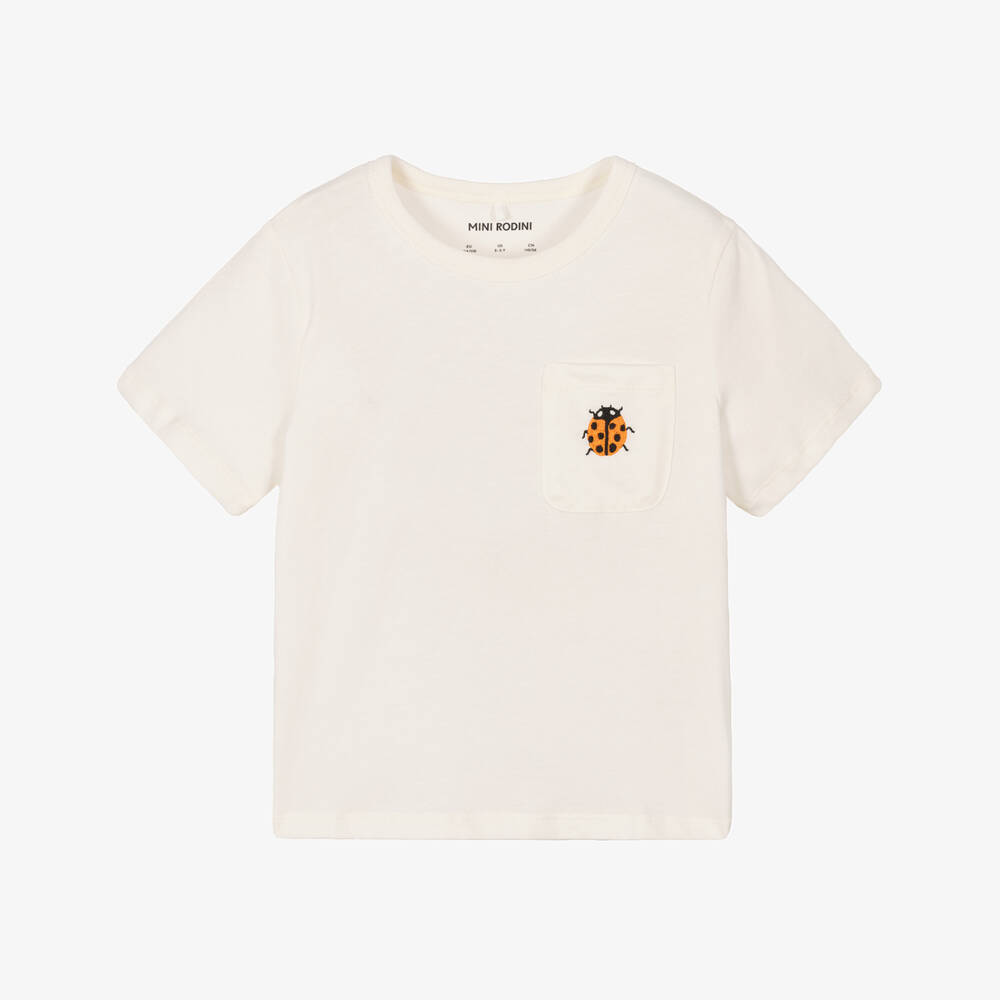 Mini Rodini-Girls' Ivory Cotton Ladybug Tee | Childrensalon Outlet